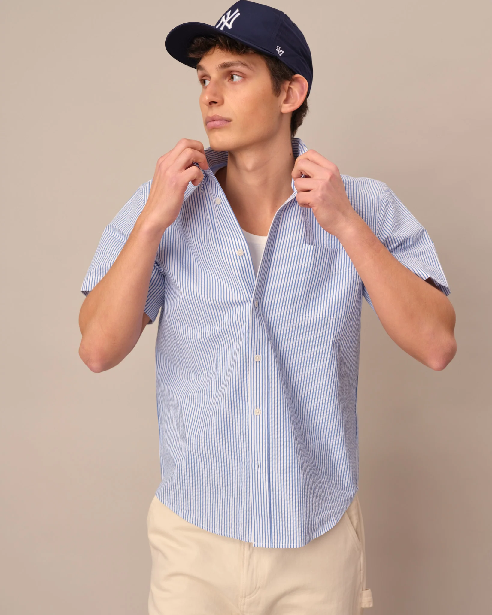 Men's Seersucker Shirt Blue - Image 3