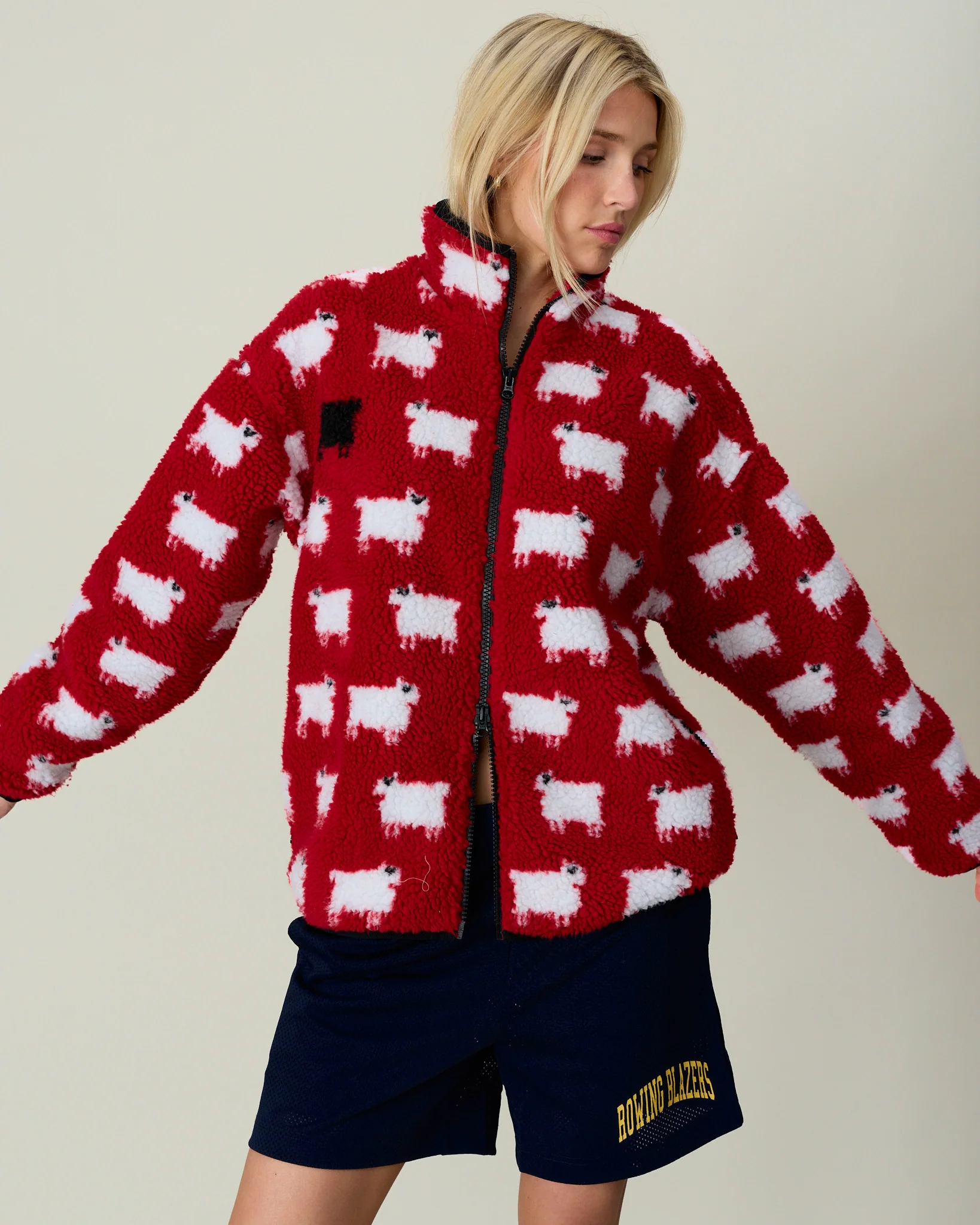 Warm & Wonderful Sheep Sherpa Jacket Diana Red - Image 3