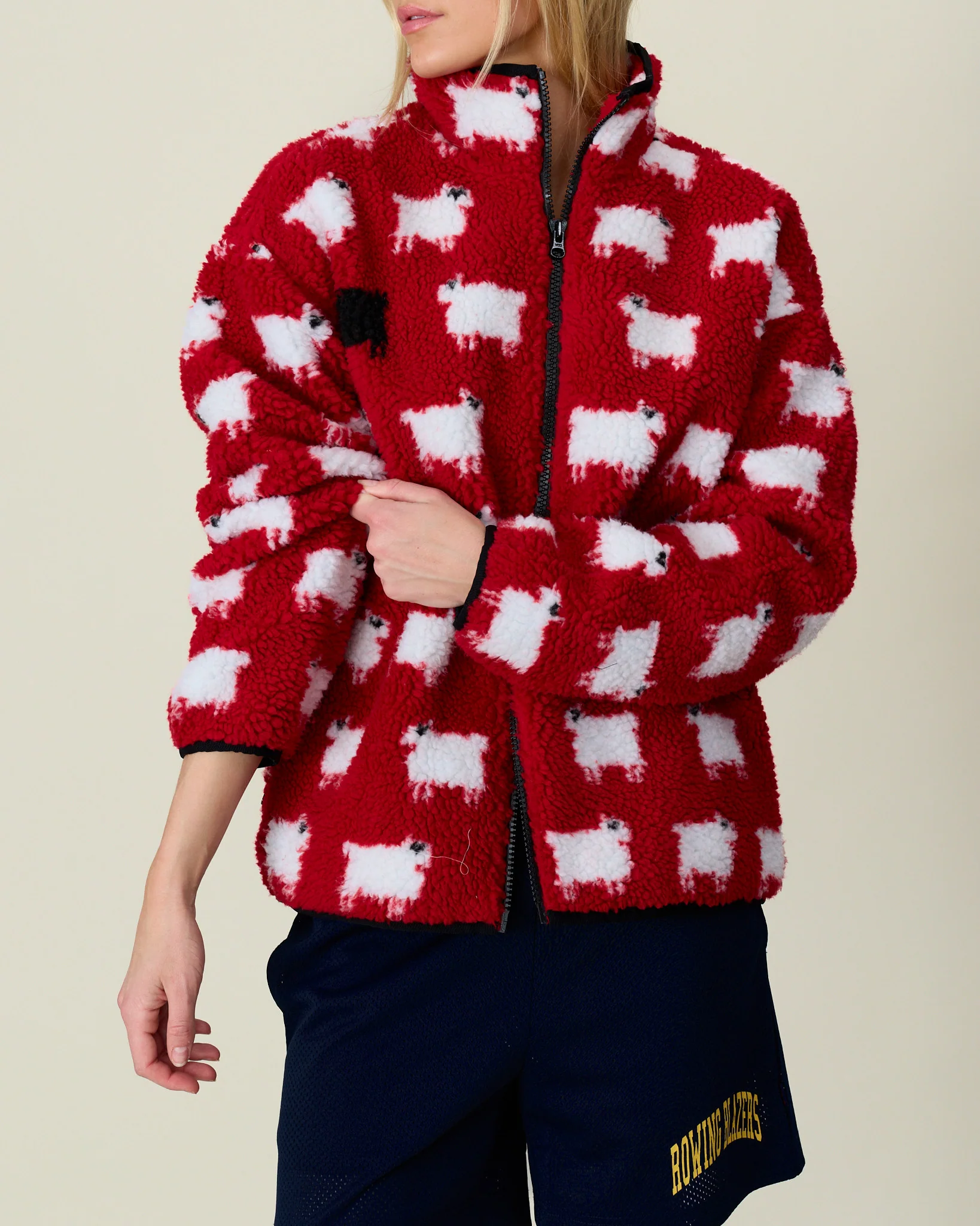 Warm & Wonderful Sheep Sherpa Jacket Diana Red - Image 4
