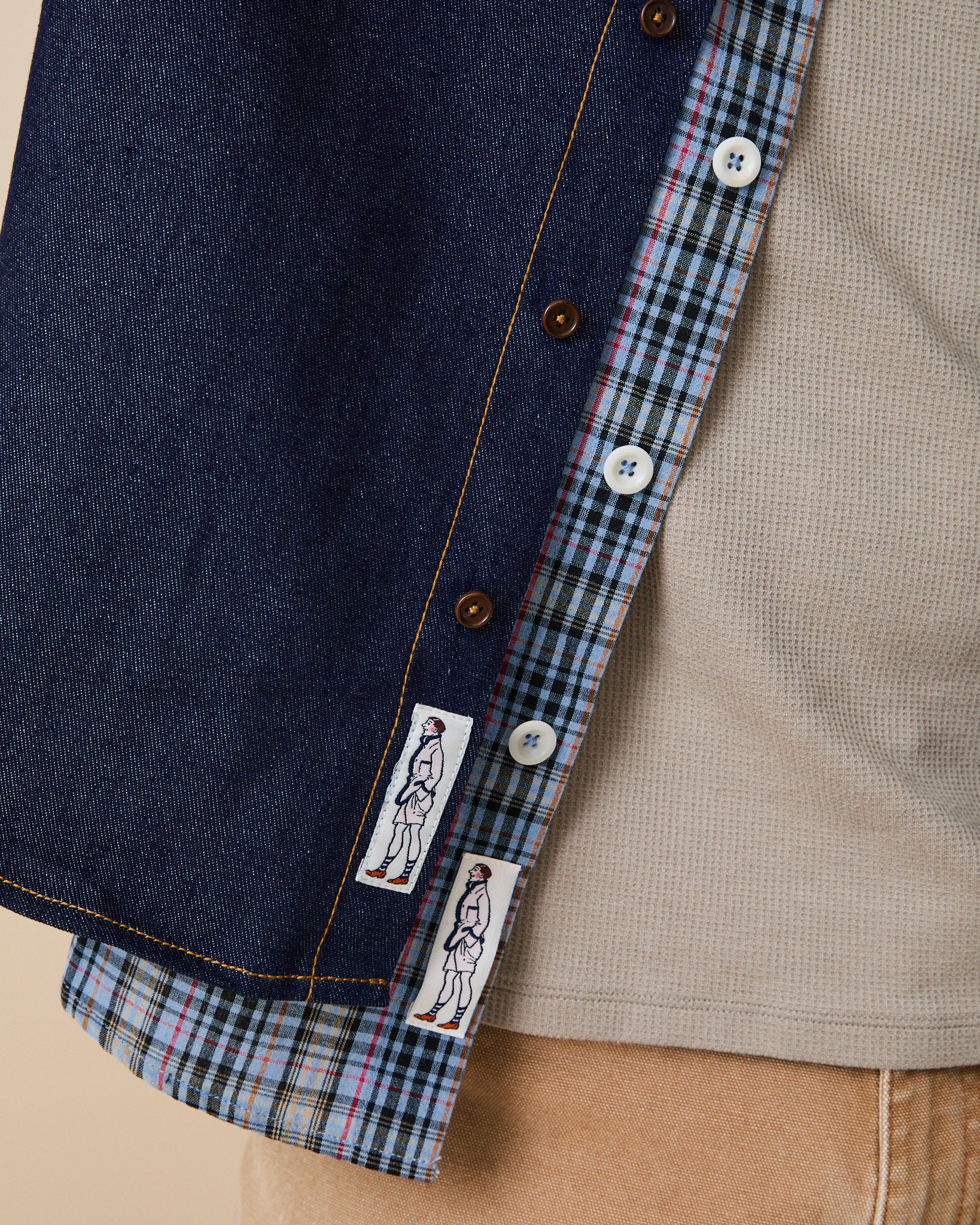 Men's Spring Plaid Shirt Blue Cotton Plaid - Image 3