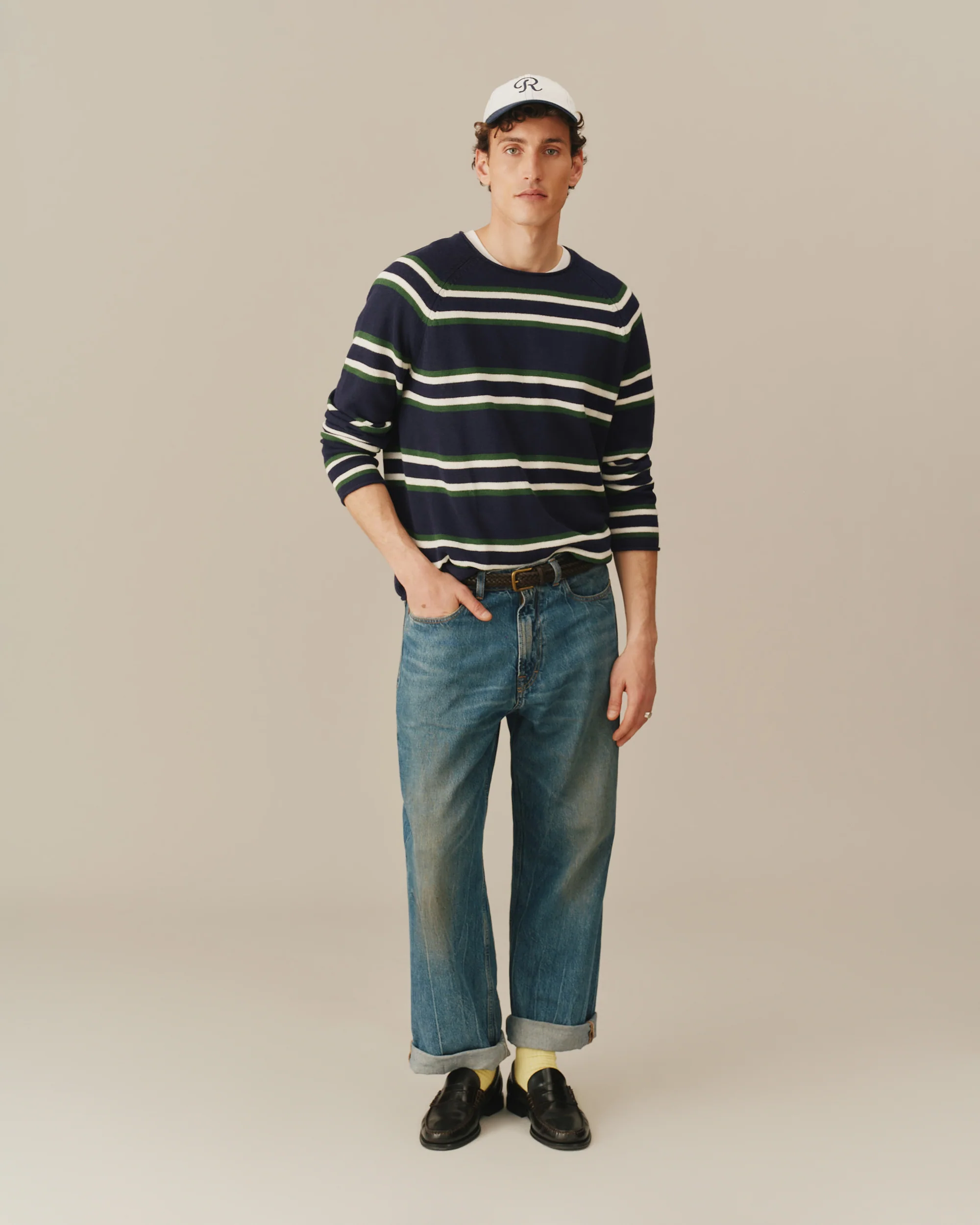 Striped Roll Edge Sweater Navy Stripe - Image 2