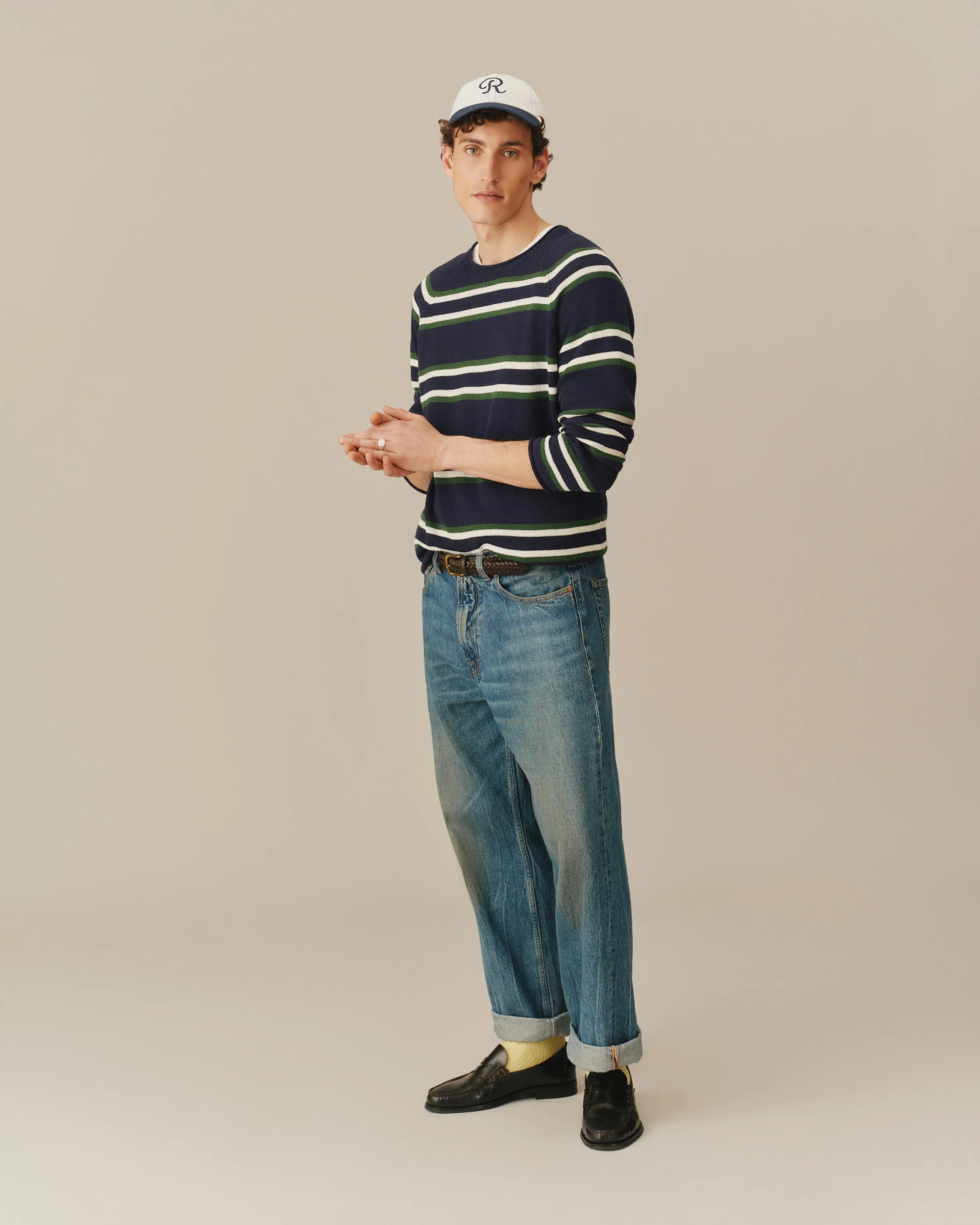 Striped Roll Edge Sweater Navy Stripe - Image 3