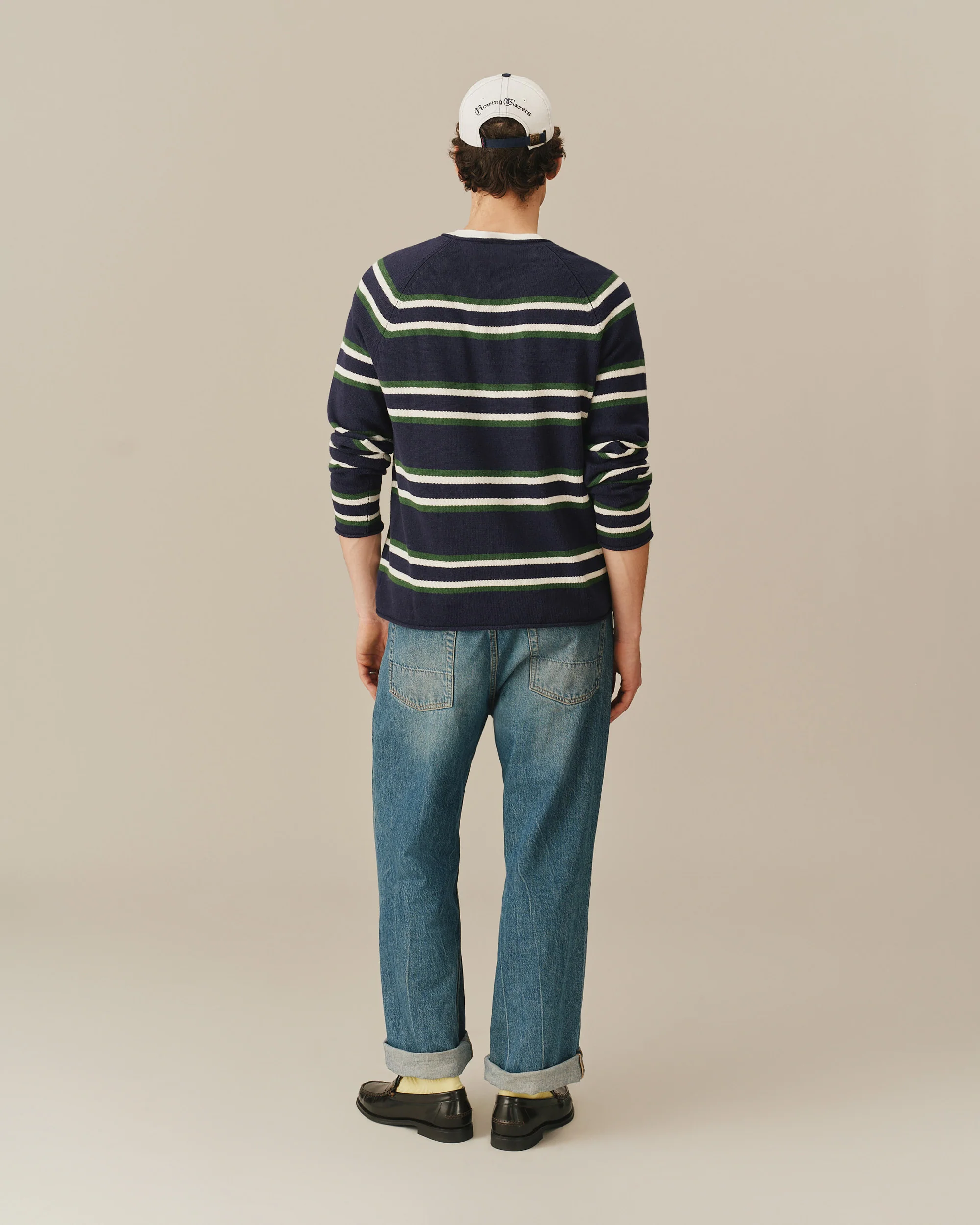 Striped Roll Edge Sweater Navy Stripe - Image 4