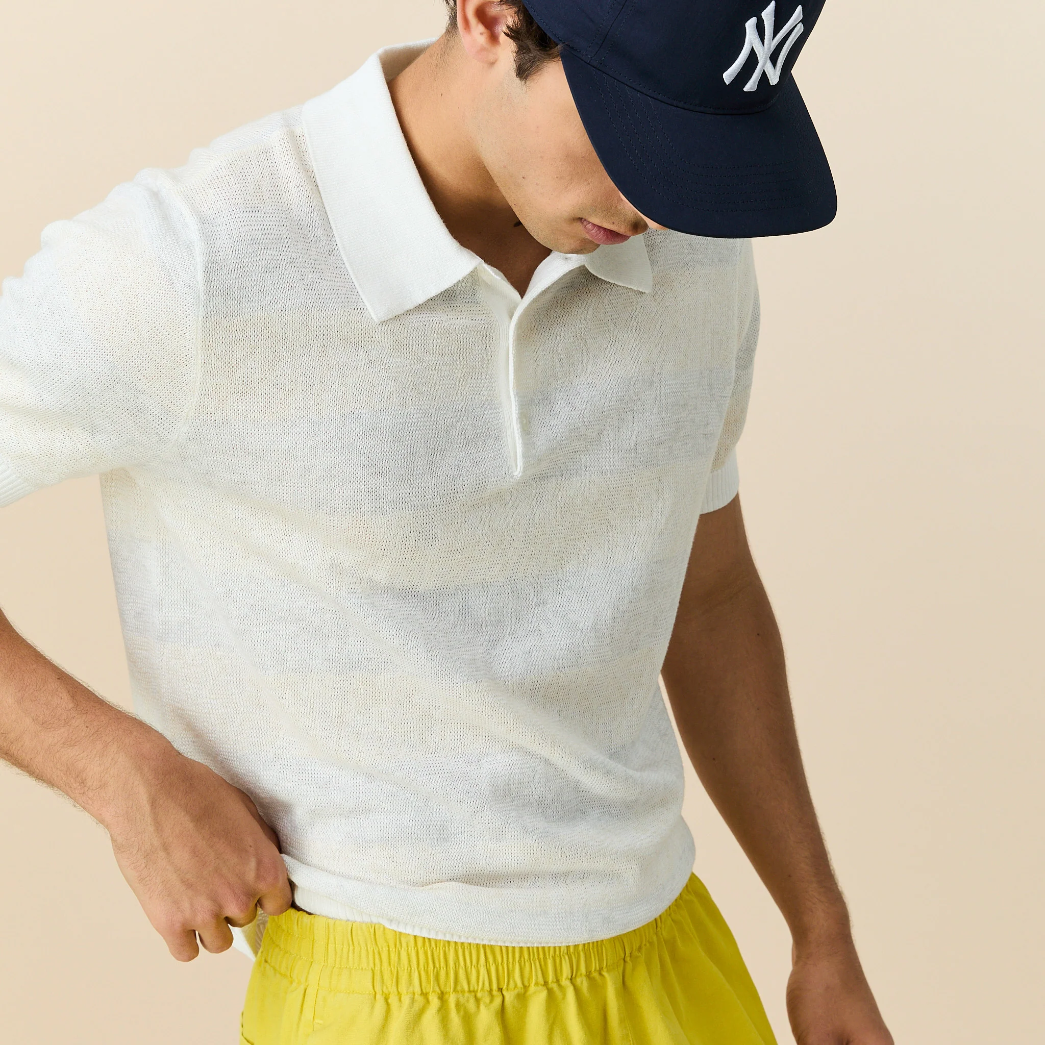 Men's Tonal Striped Polo White - Image 5