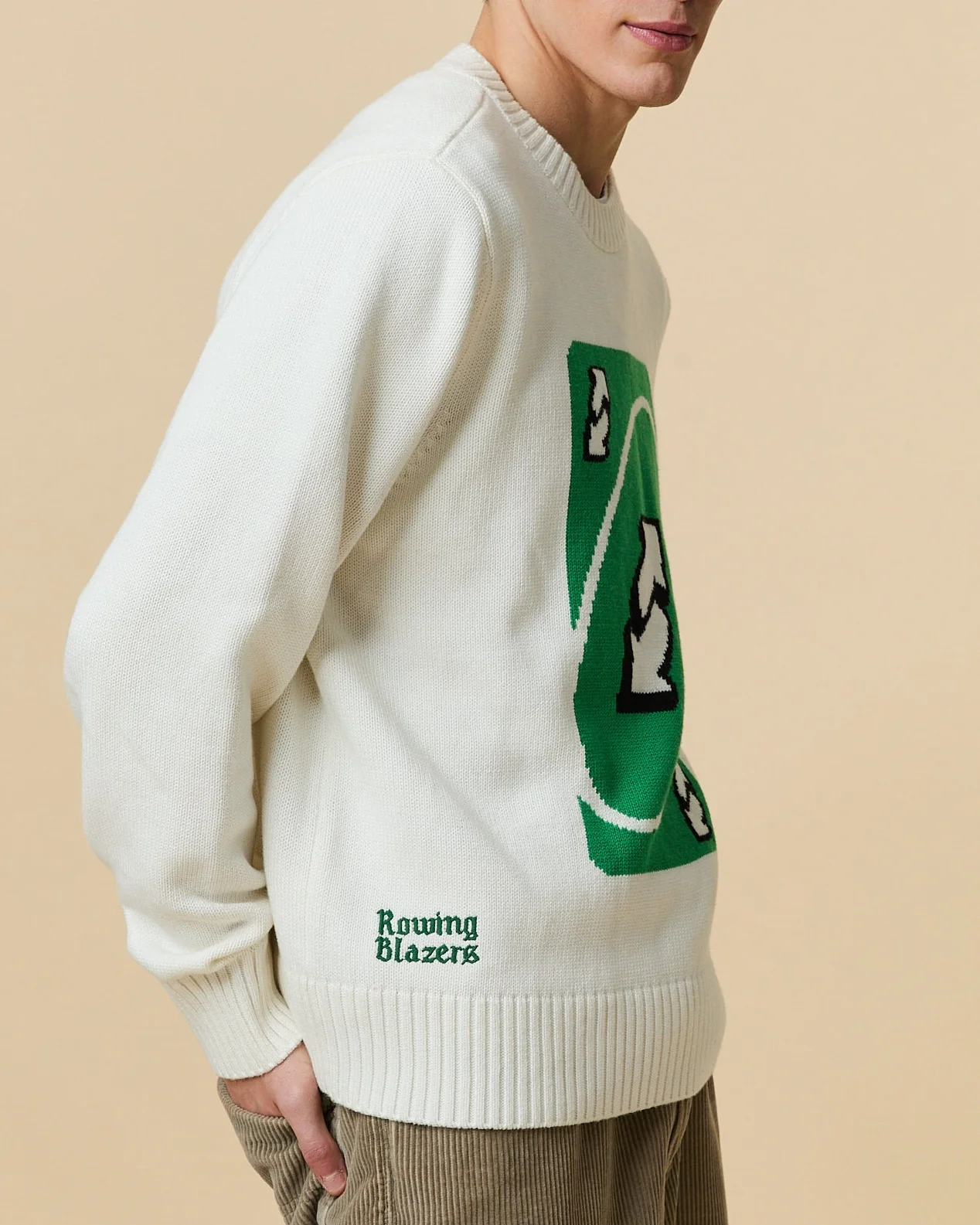 Men's UNO™ Reverse Cotton Cashmere Sweater Cream - Image 3