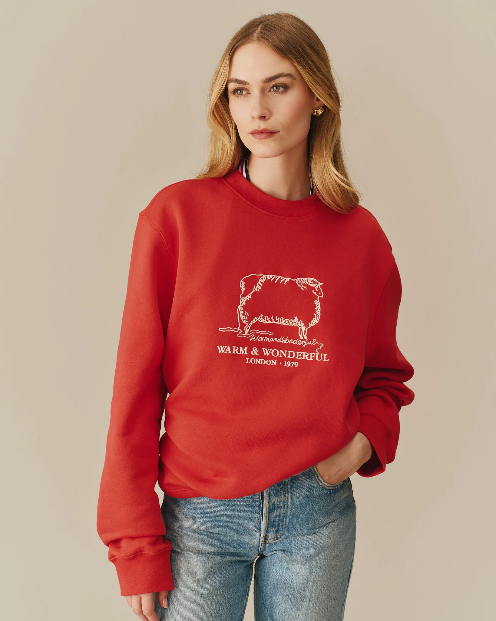 Warm & Wonderful Sheep Crewneck Red - Image 5