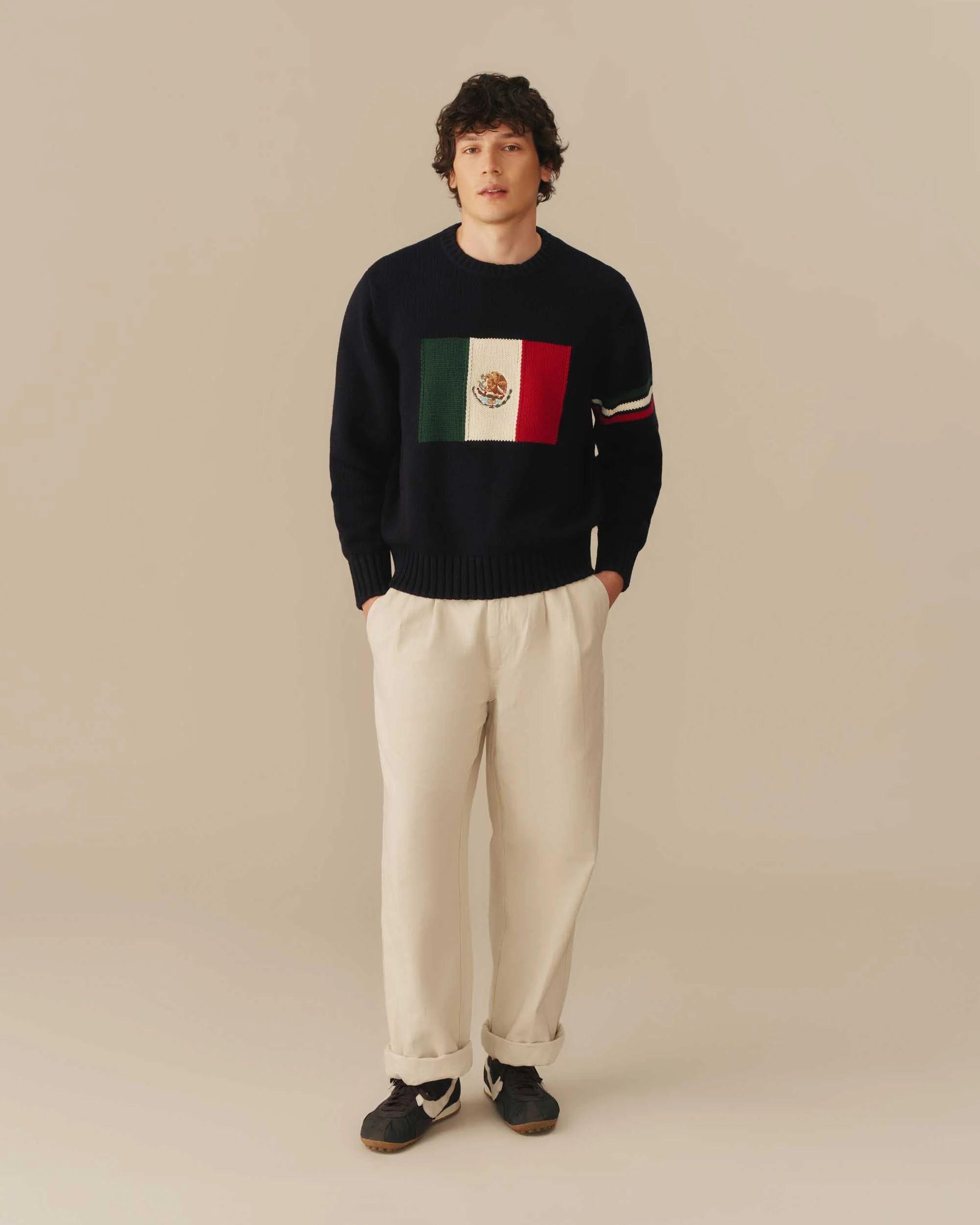 Mexico Flag Crewneck Sweater Navy - Image 2