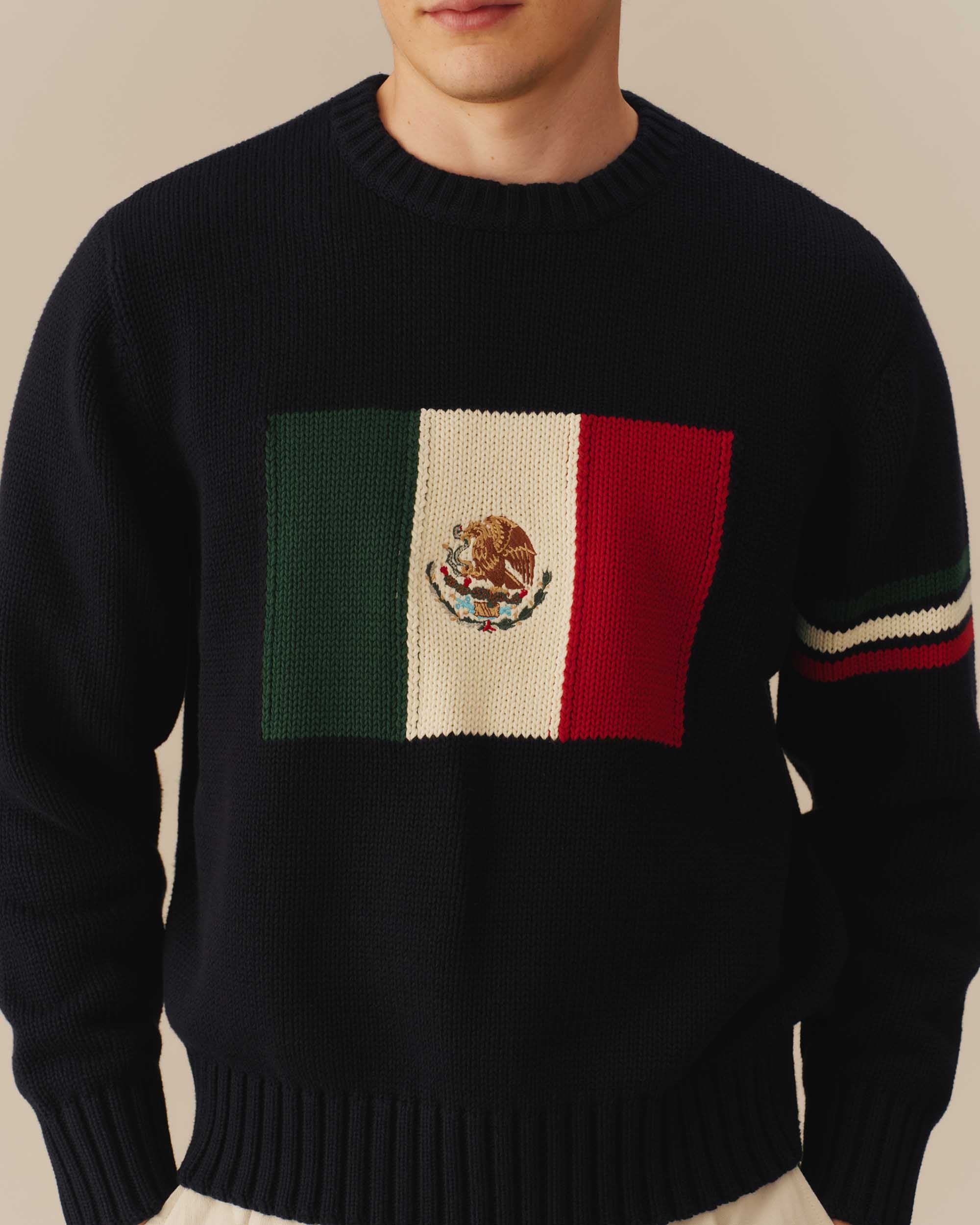 Mexico Flag Crewneck Sweater Navy - Image 4