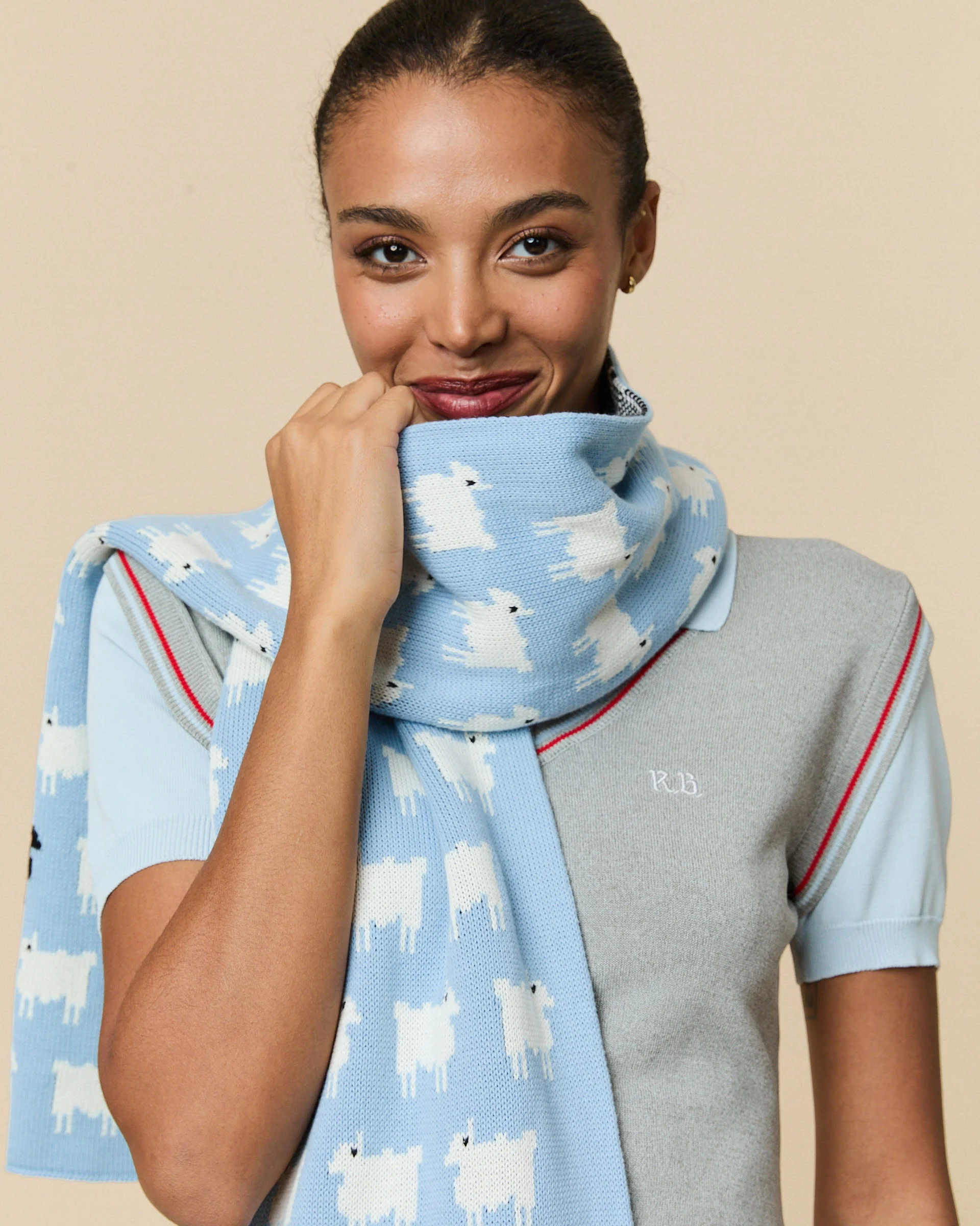 Sheep Cotton Scarf Blue - Image 6