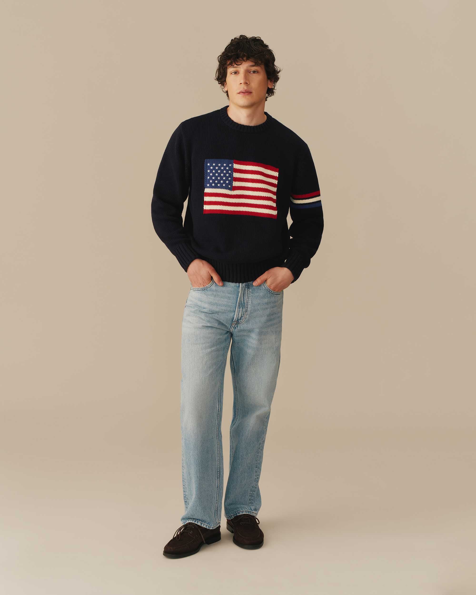 USA Flag Crewneck Sweater Navy - Image 2