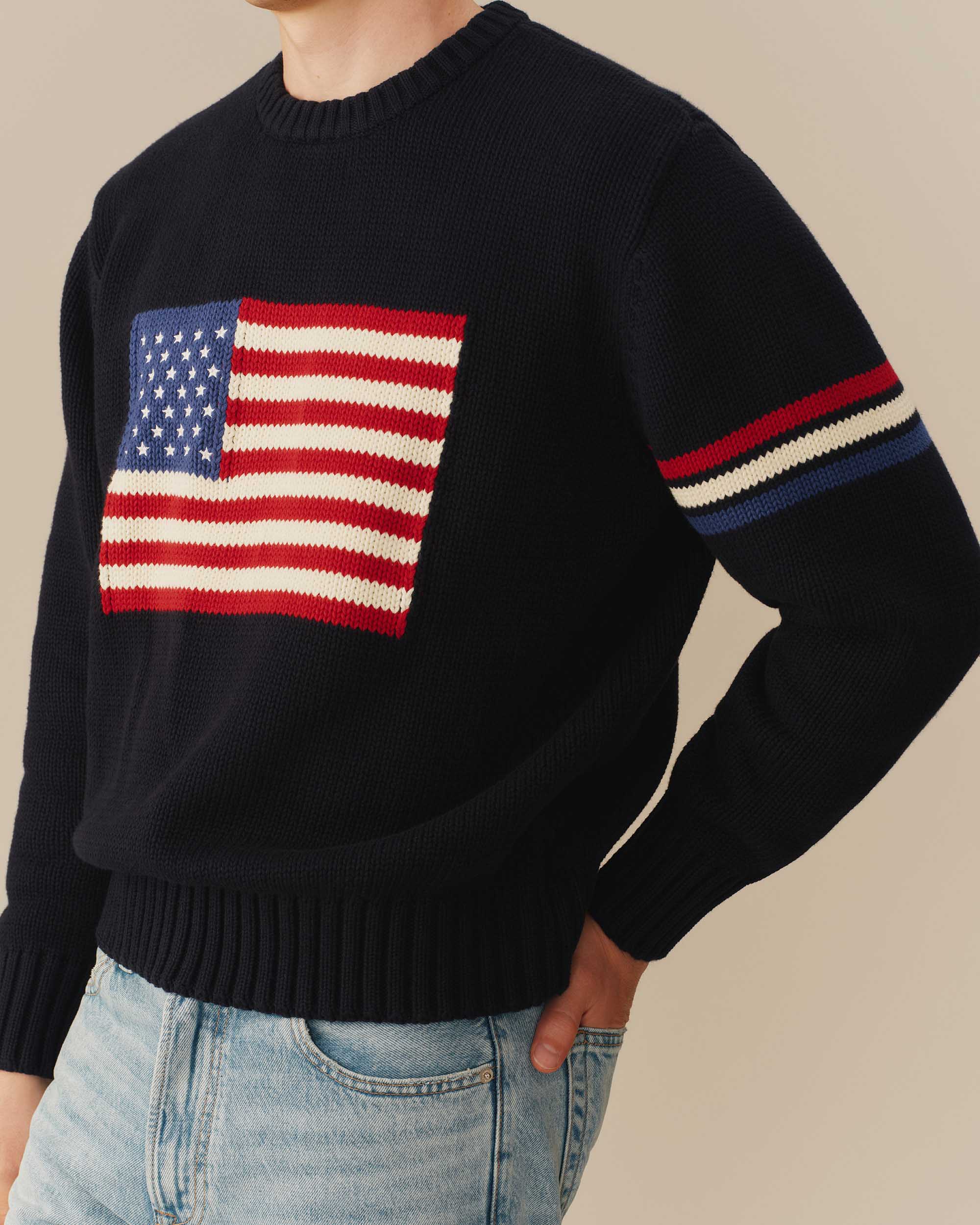 USA Flag Crewneck Sweater Navy - Image 3