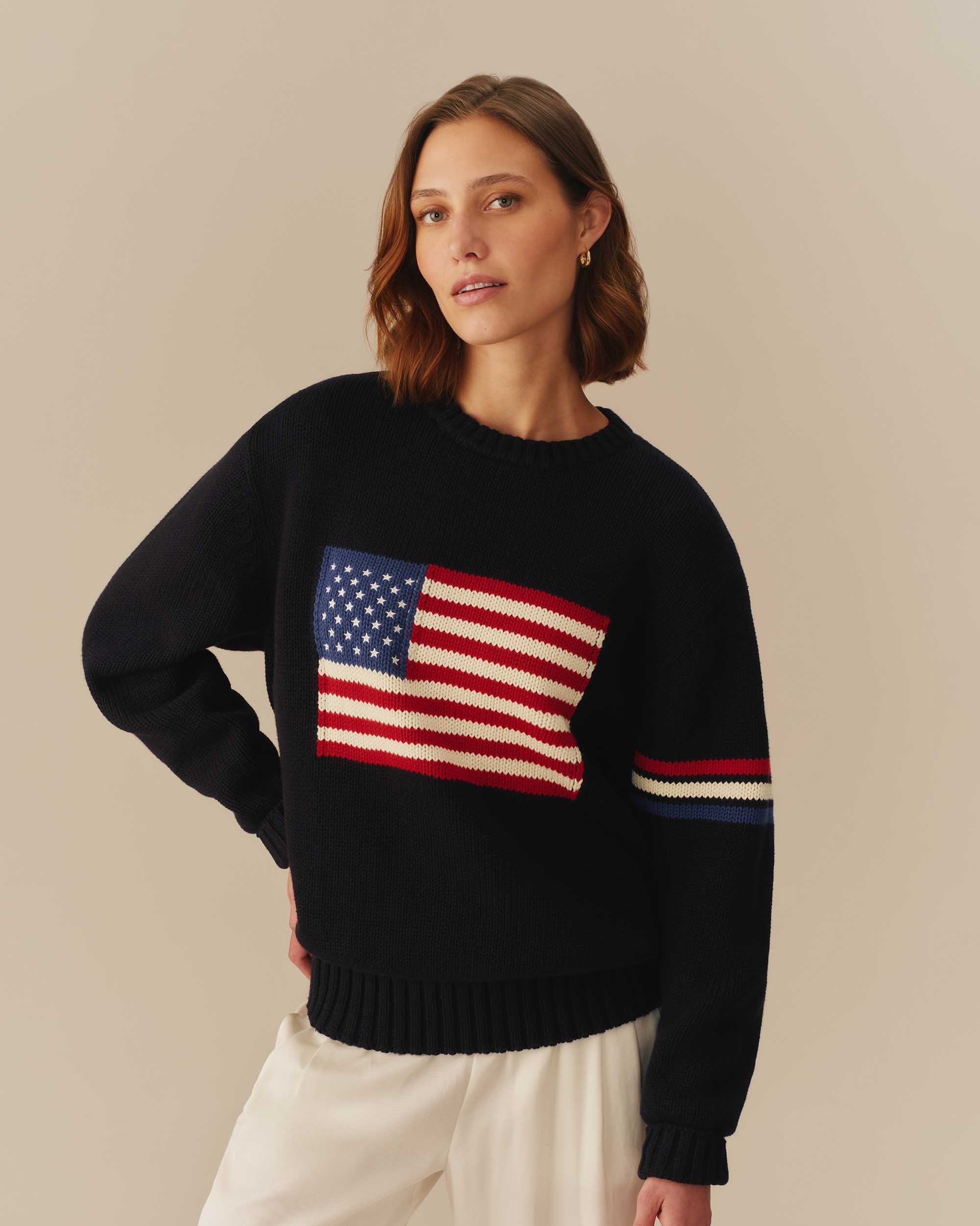 USA Flag Crewneck Sweater Navy - Image 5