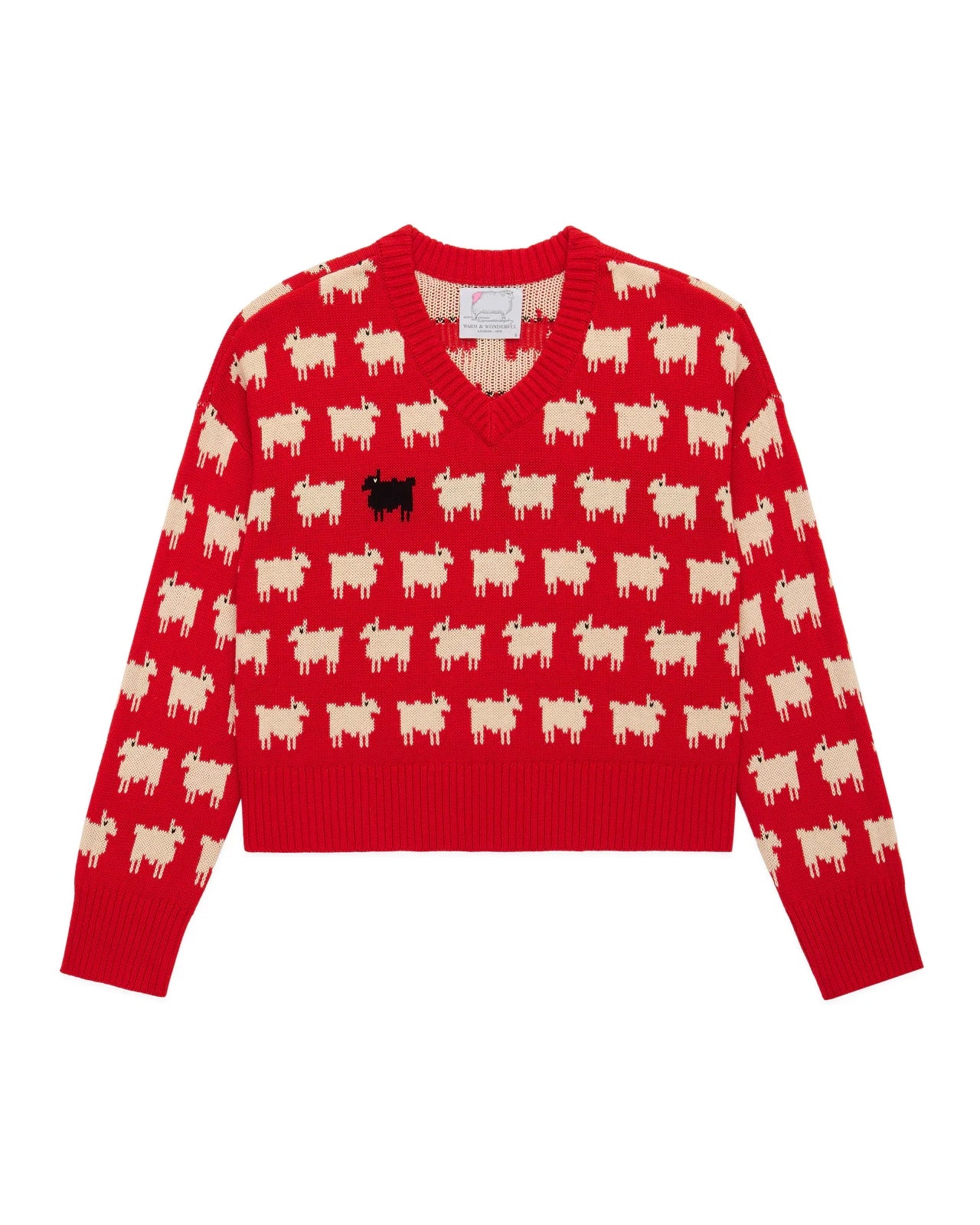 Warm & Wonderful Diana Edition Cotton Linen V-Neck Sheep Sweater Red - Image 4