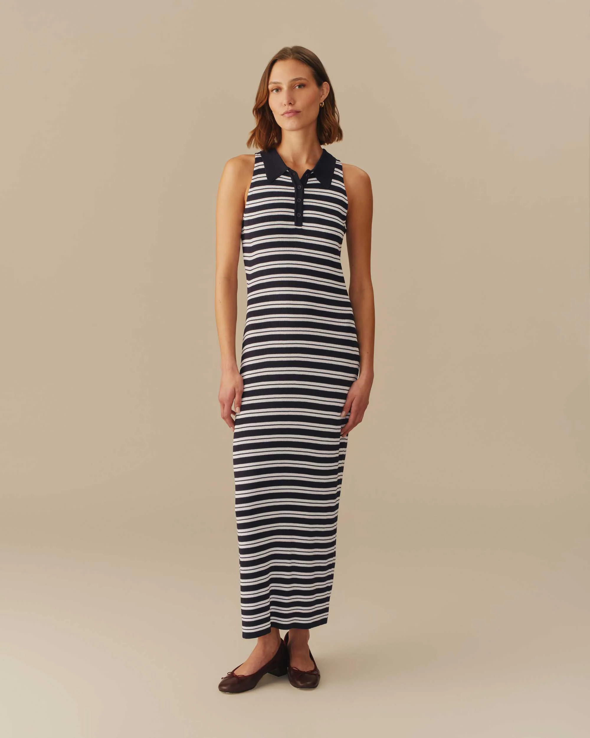 Women’s Halter Polo Striped Maxi Dress Navy