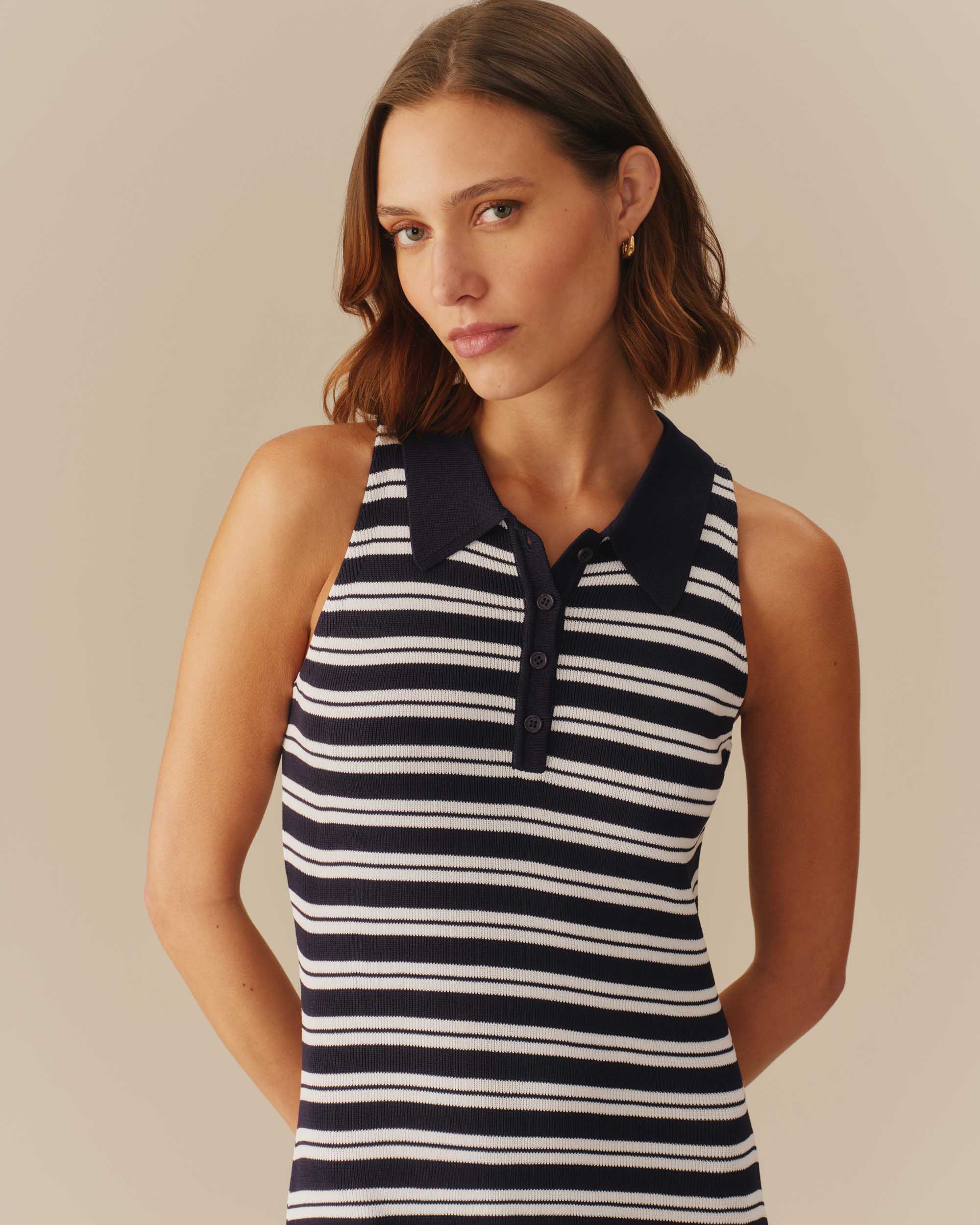 Women’s Halter Polo Striped Maxi Dress Navy - Image 5