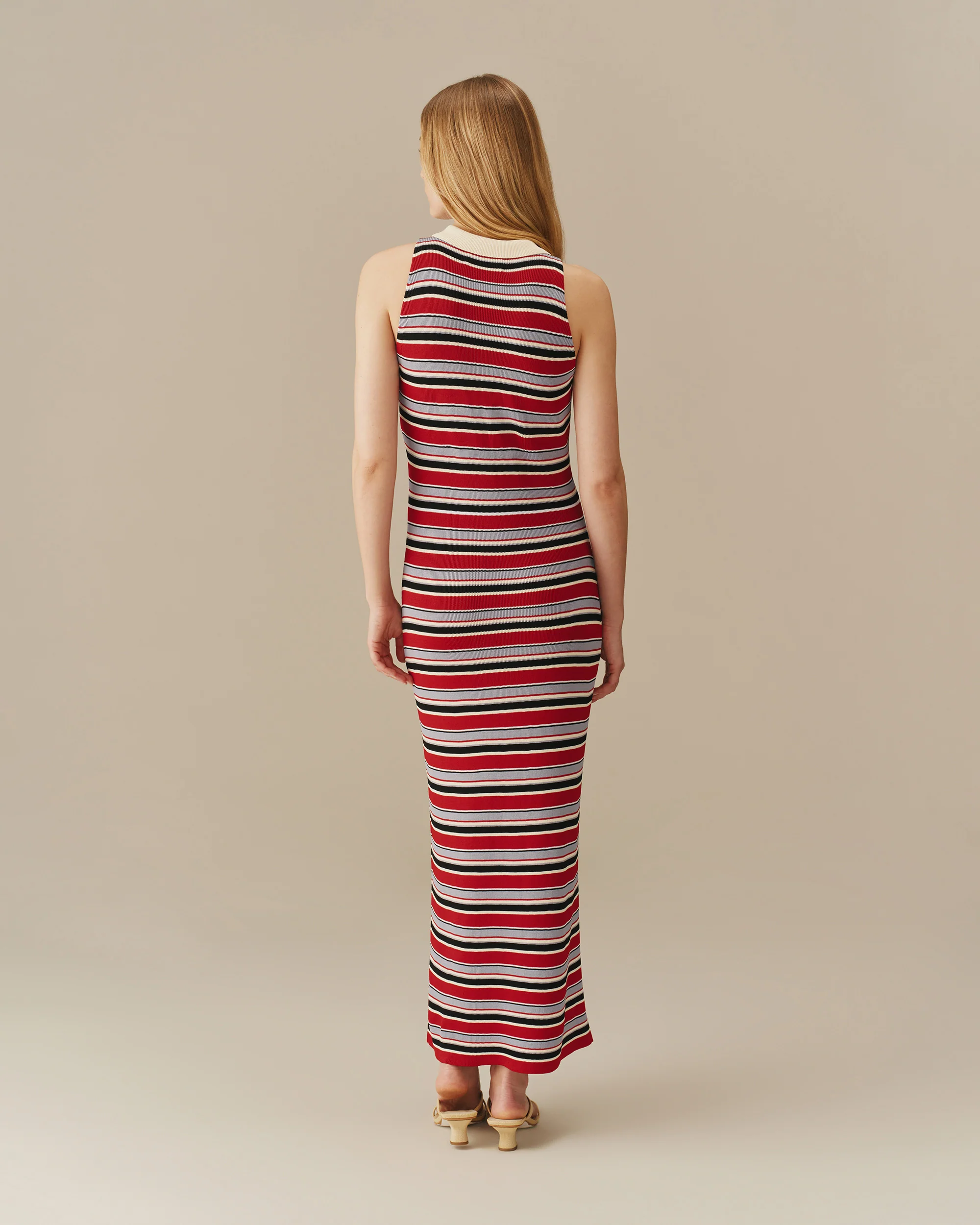 Women’s Halter Polo Striped Maxi Dress Red - Image 7