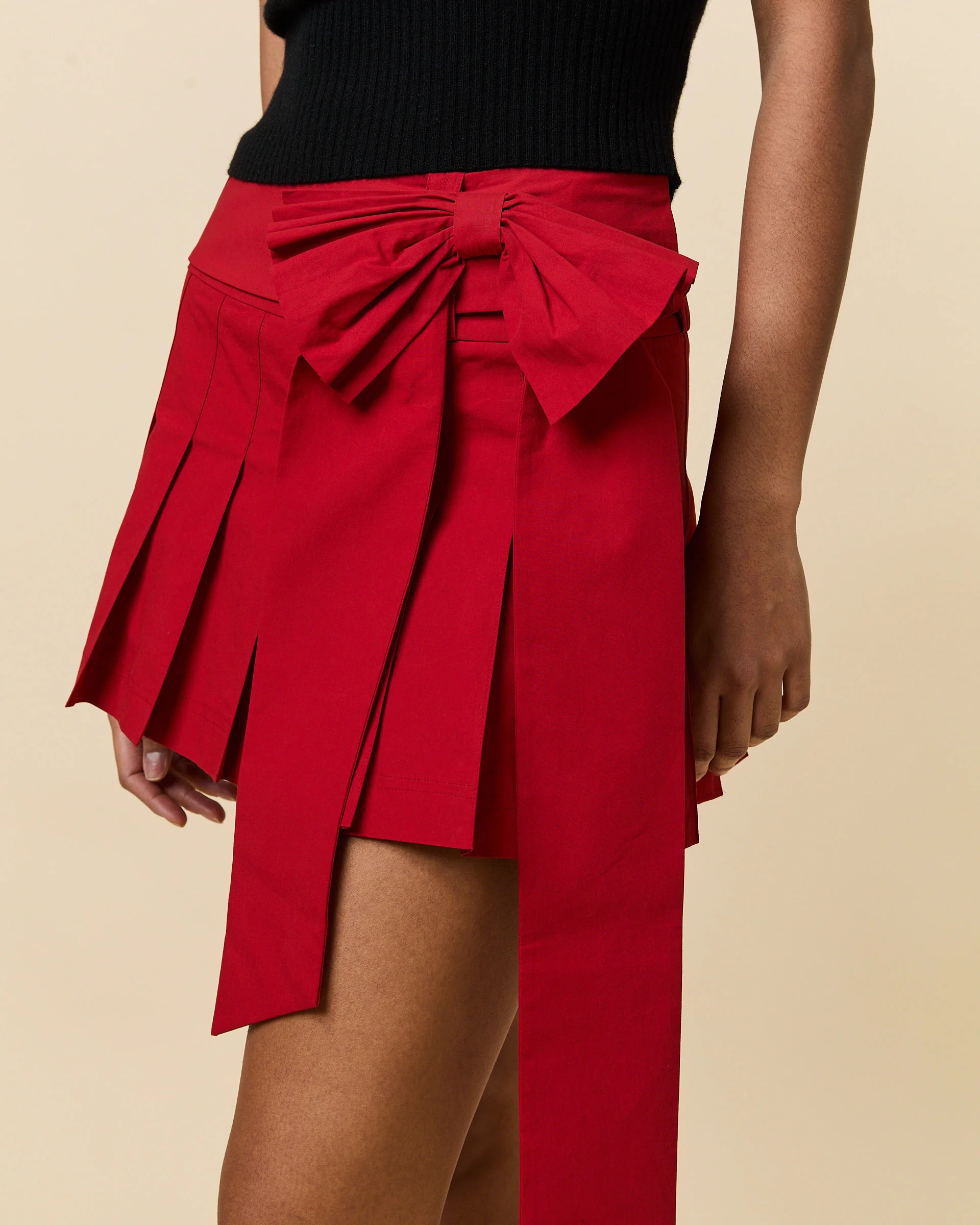 Women's Bow Pleated Skirt Red - Image 4