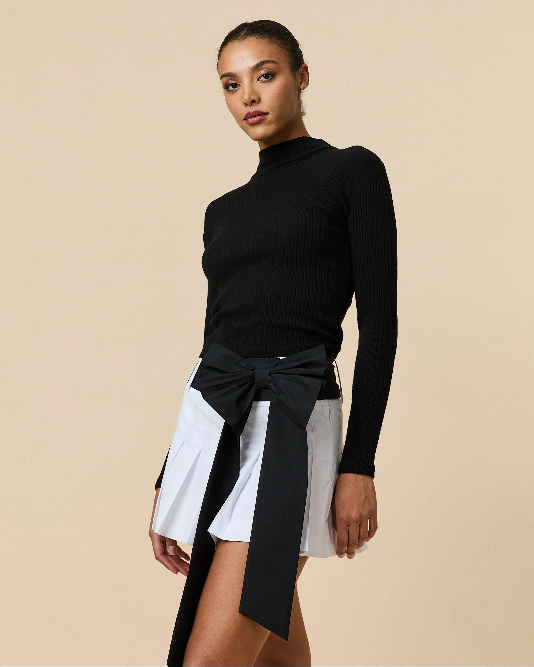 Women's Bow Pleated Skirt White - Image 2