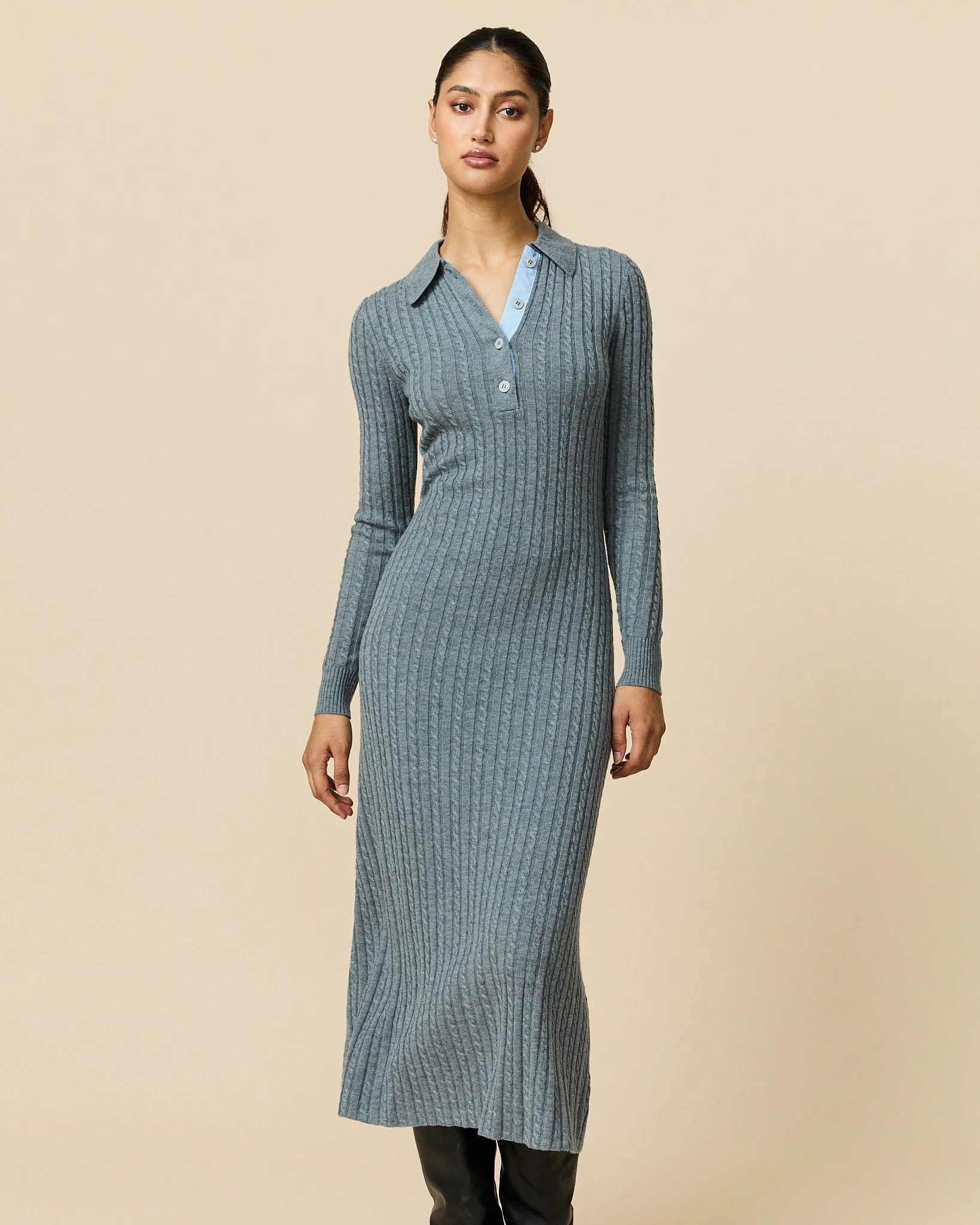 Women's Cable Cardigan Dress Heather Gray - Image 2