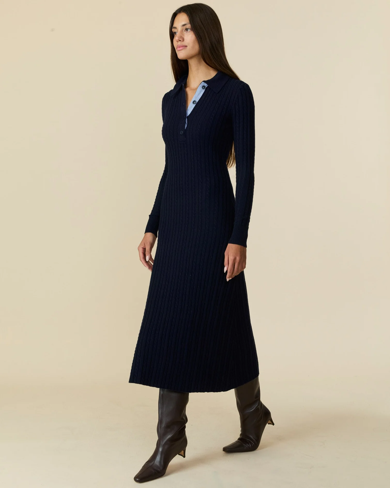 Women's Cable Cardigan Dress Navy - Image 3