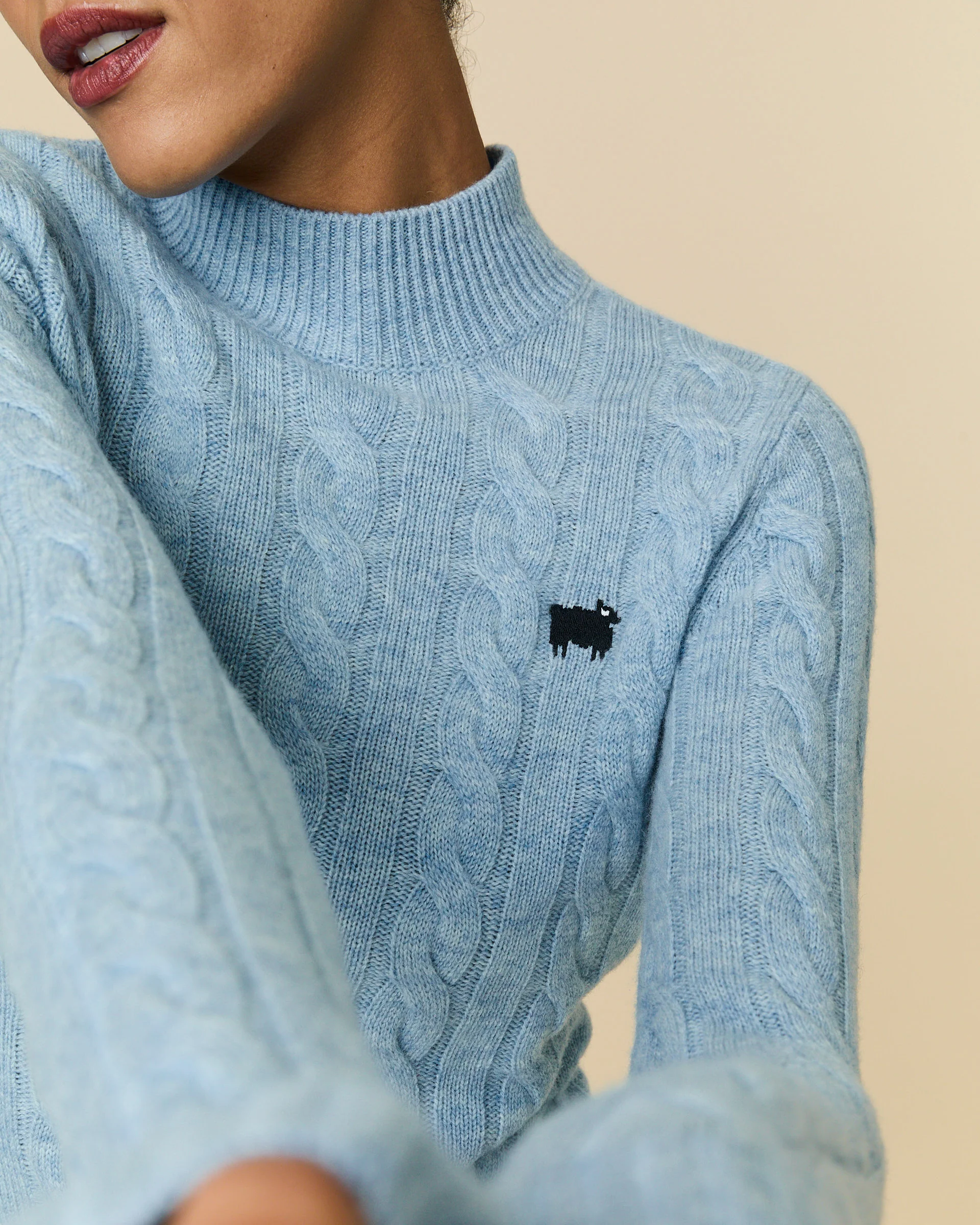 Cashmere Cable Sheep Turtleneck Blue - Image 4
