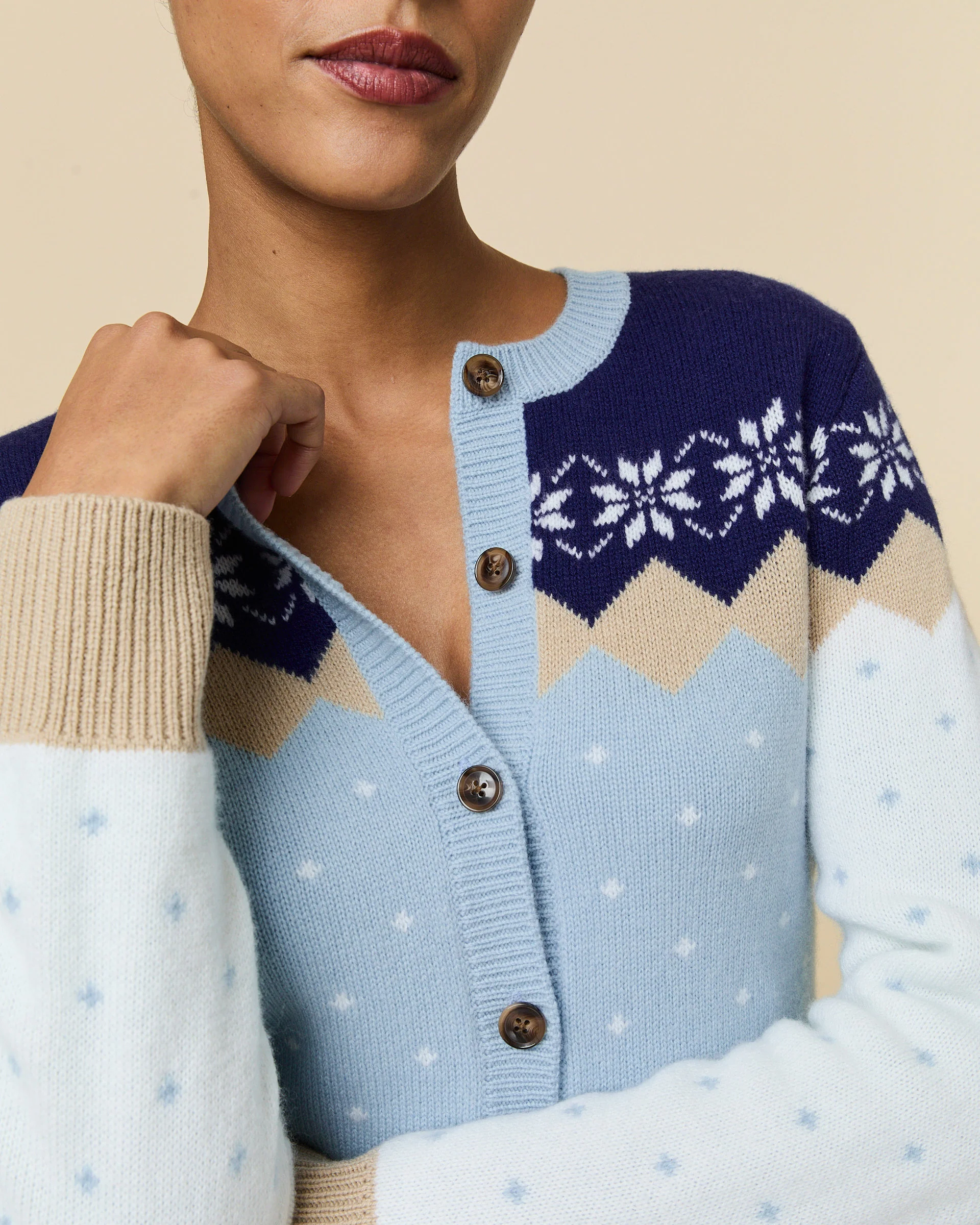 Women's Cashmere Holiday Fairisle Cardigan Blue - Image 4