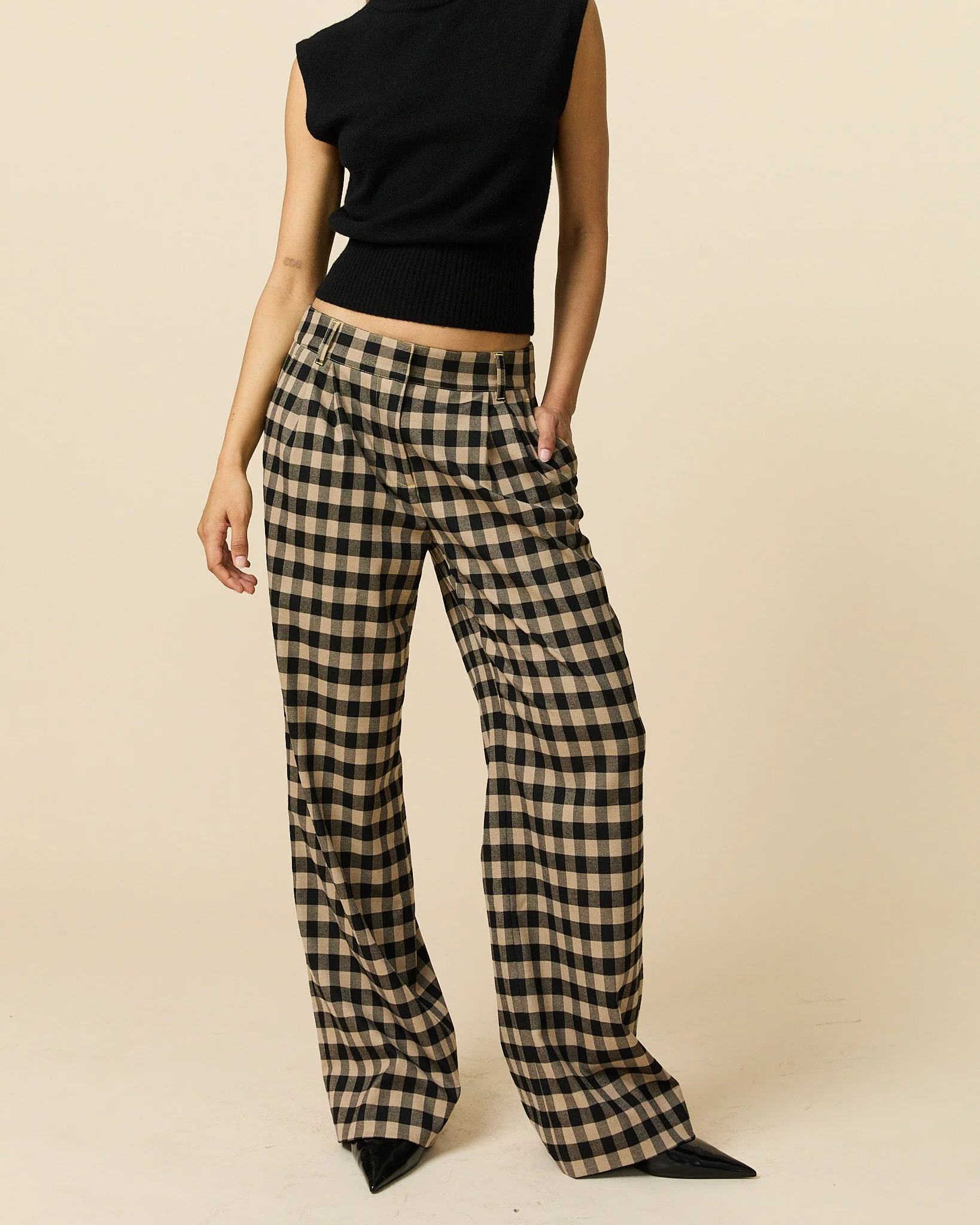 Women's Check Trousers Brown Black Check