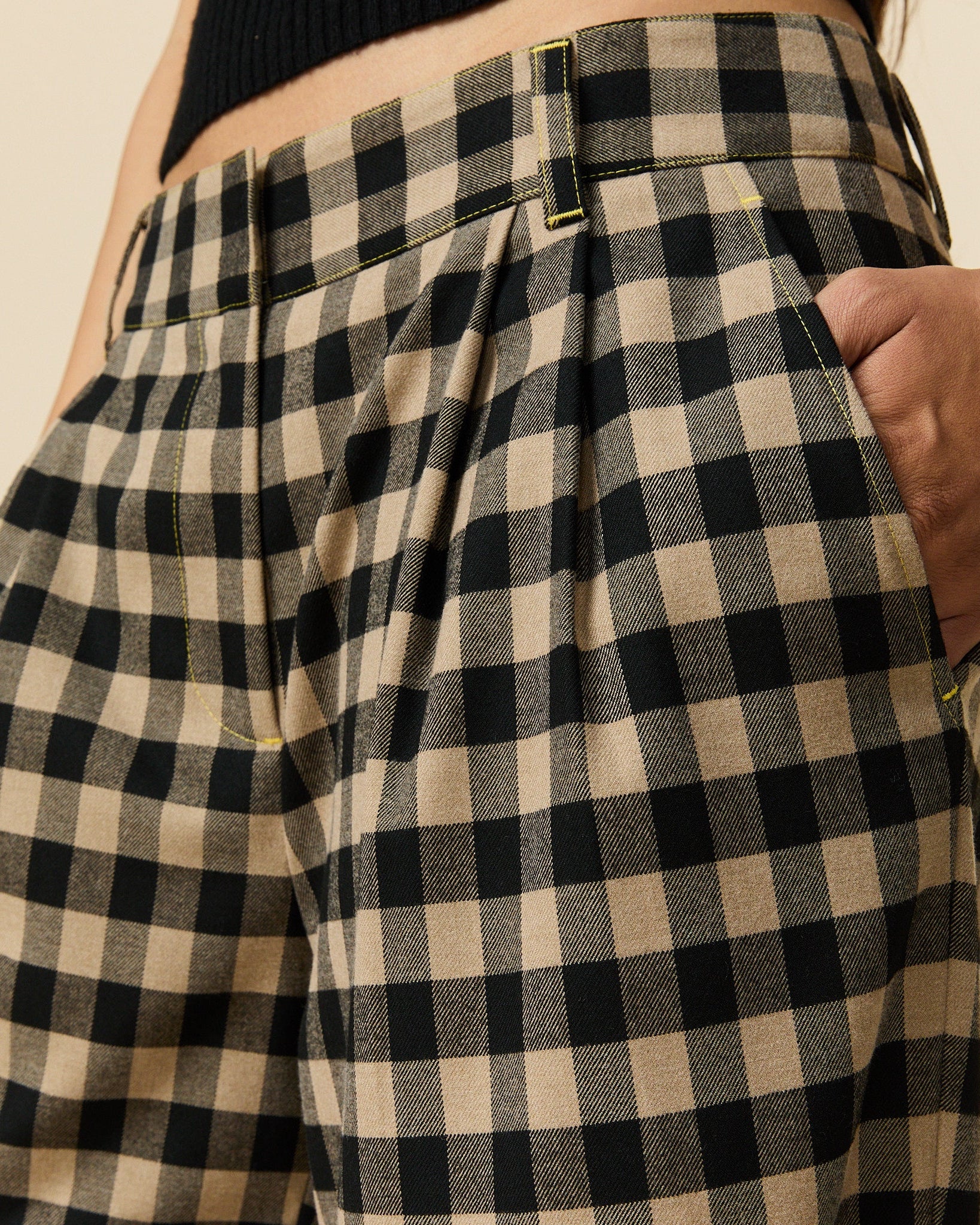 Women's Check Trousers Brown Black Check - Image 2