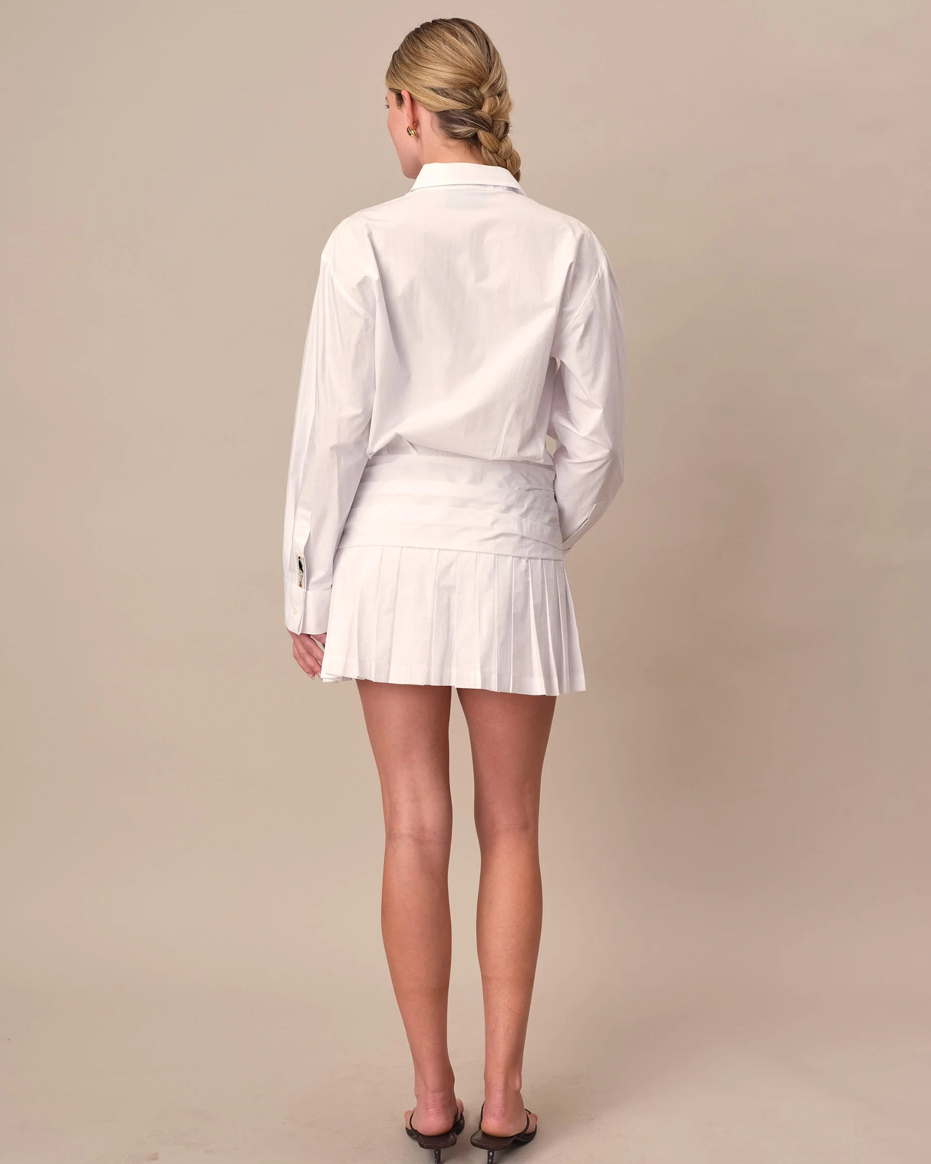 Women's Classic Button Down Pleated Shirt Dress White - Image 6