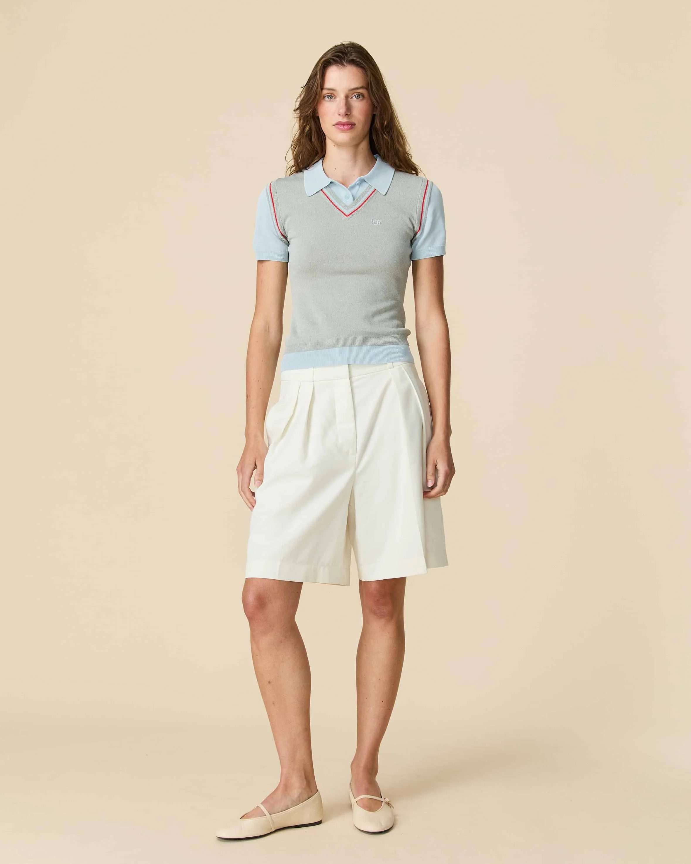Women's Contrast Knit Layered Polo Blue