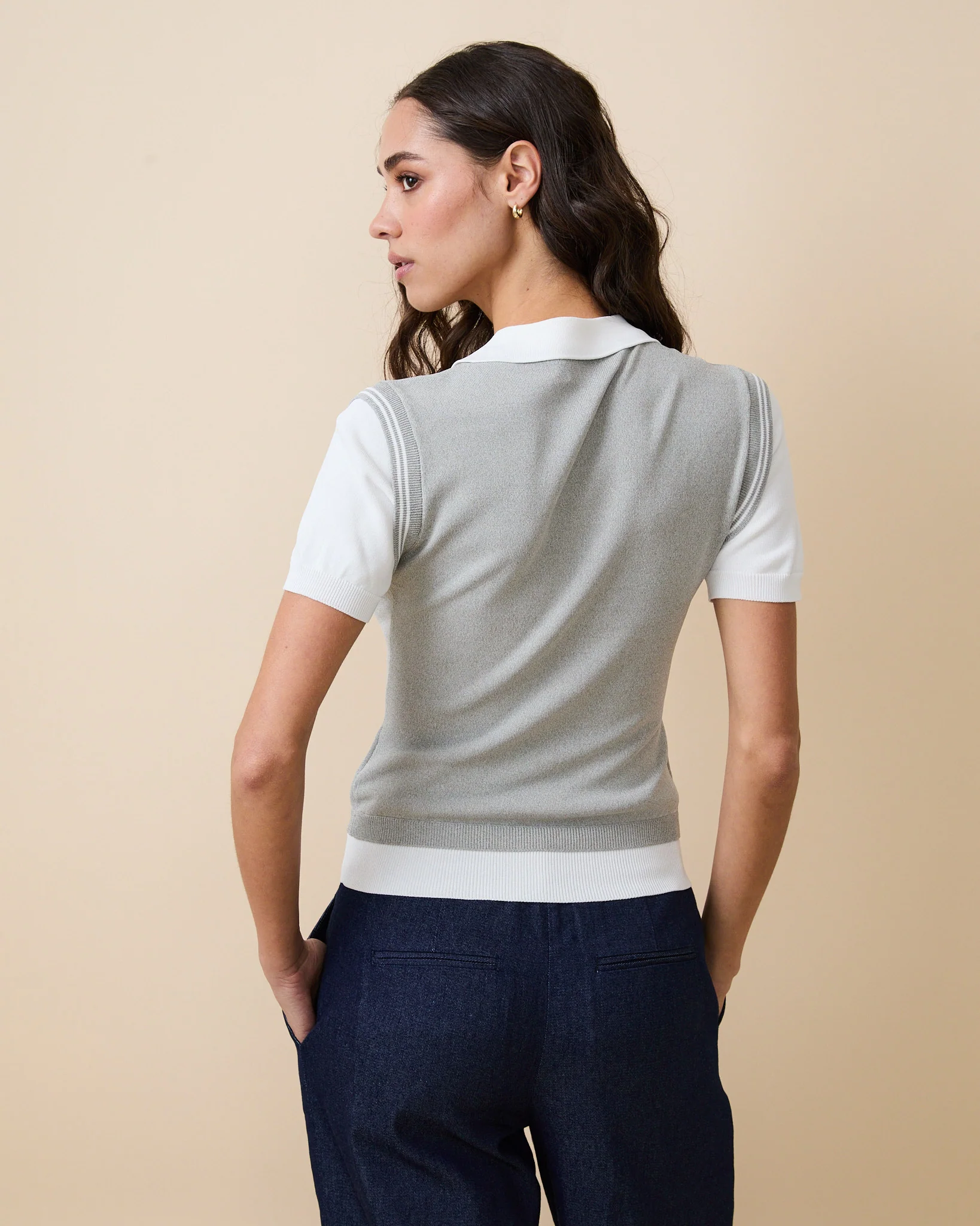 Women's Contrast Knit Layered Polo Heather Gray - Image 4