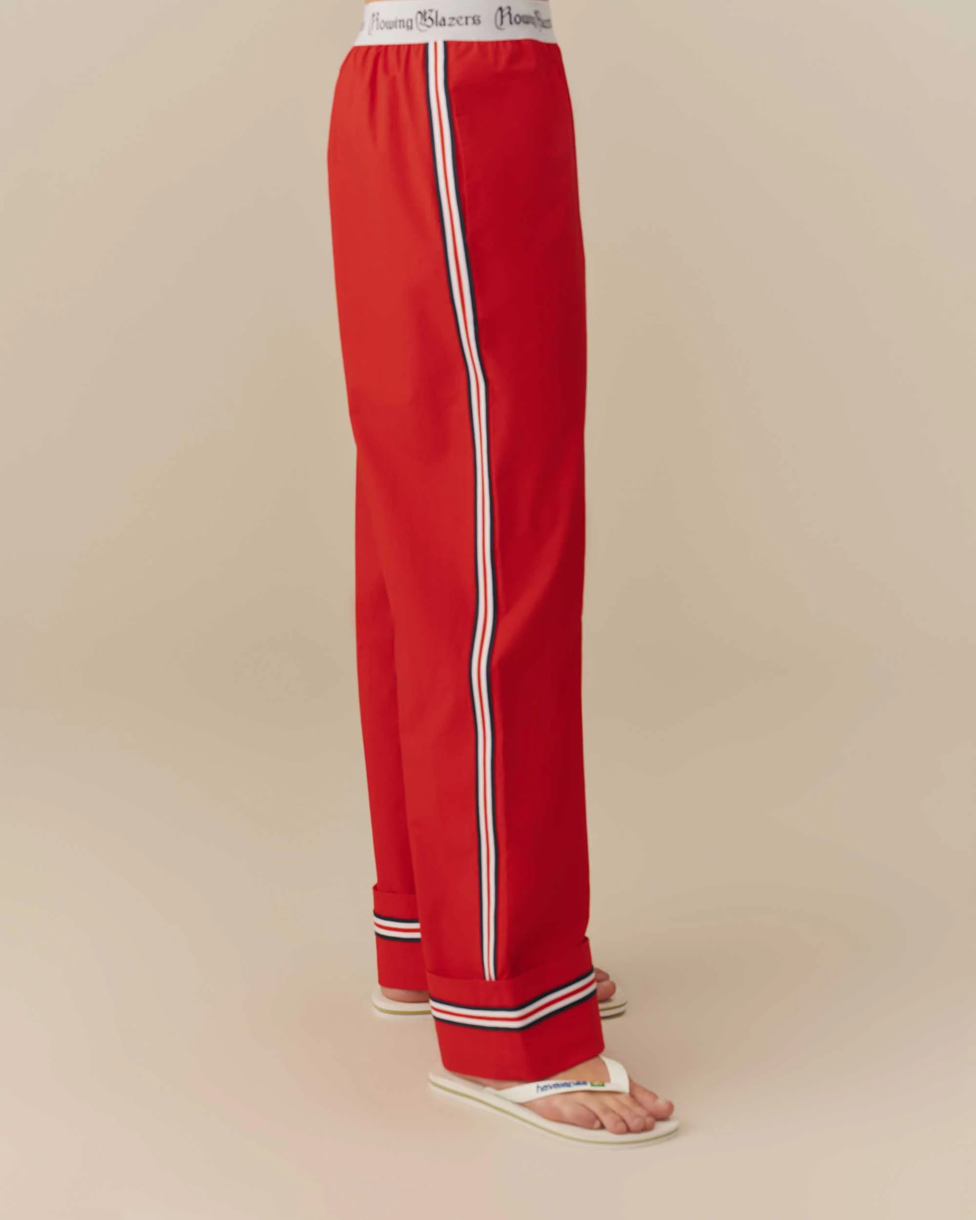 Women's Contrast Ribbon Poplin Pant Red - Image 3