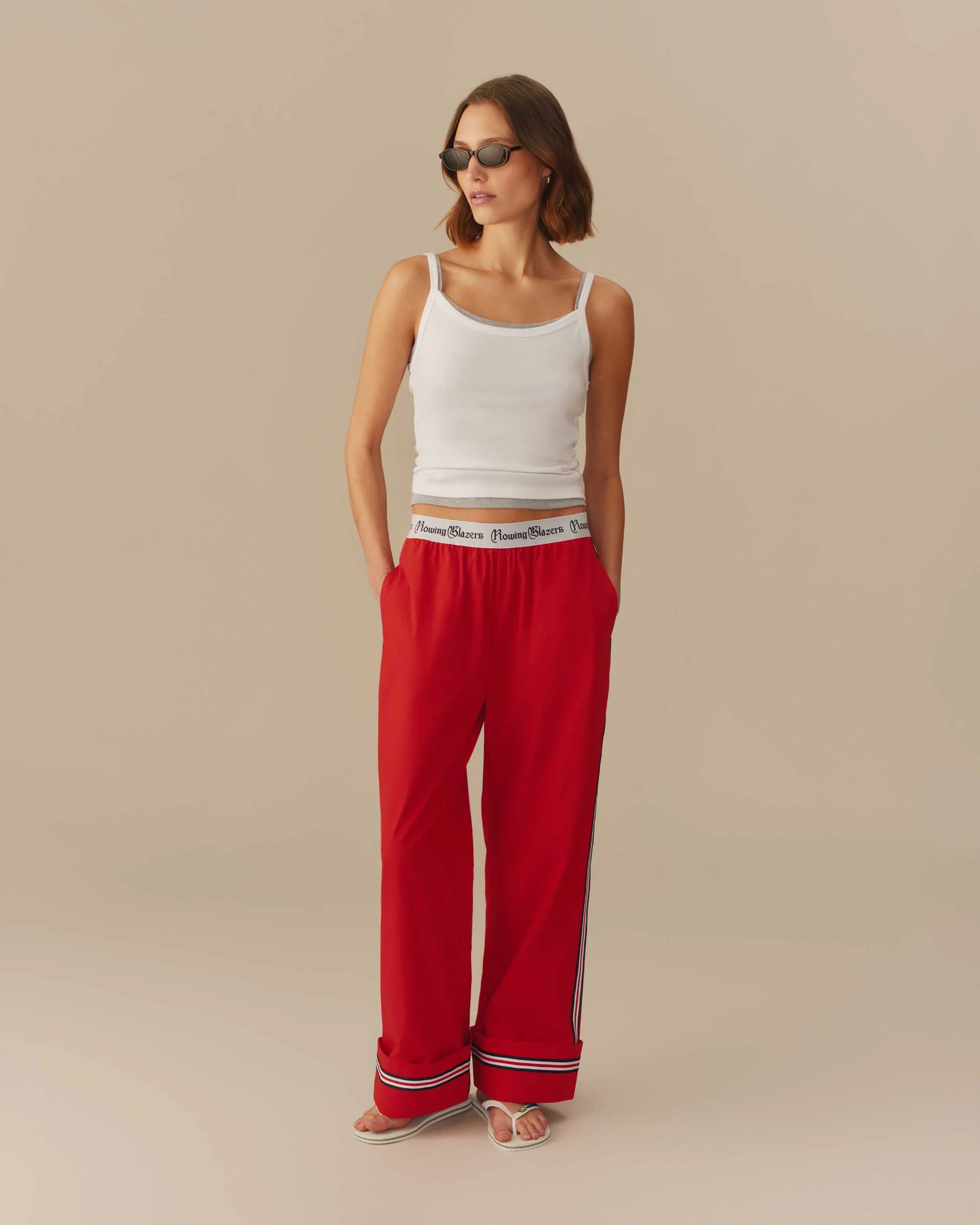 Women's Contrast Ribbon Poplin Pant Red - Image 4