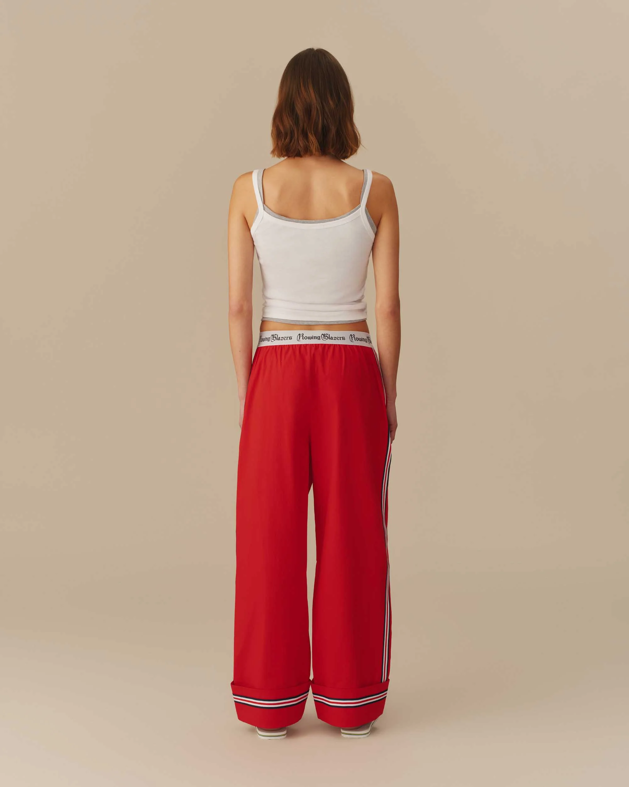 Women's Contrast Ribbon Poplin Pant Red - Image 5