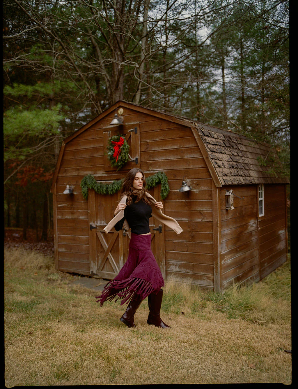 Women's Cotton Cable Fringe Skirt Wine - Image 8
