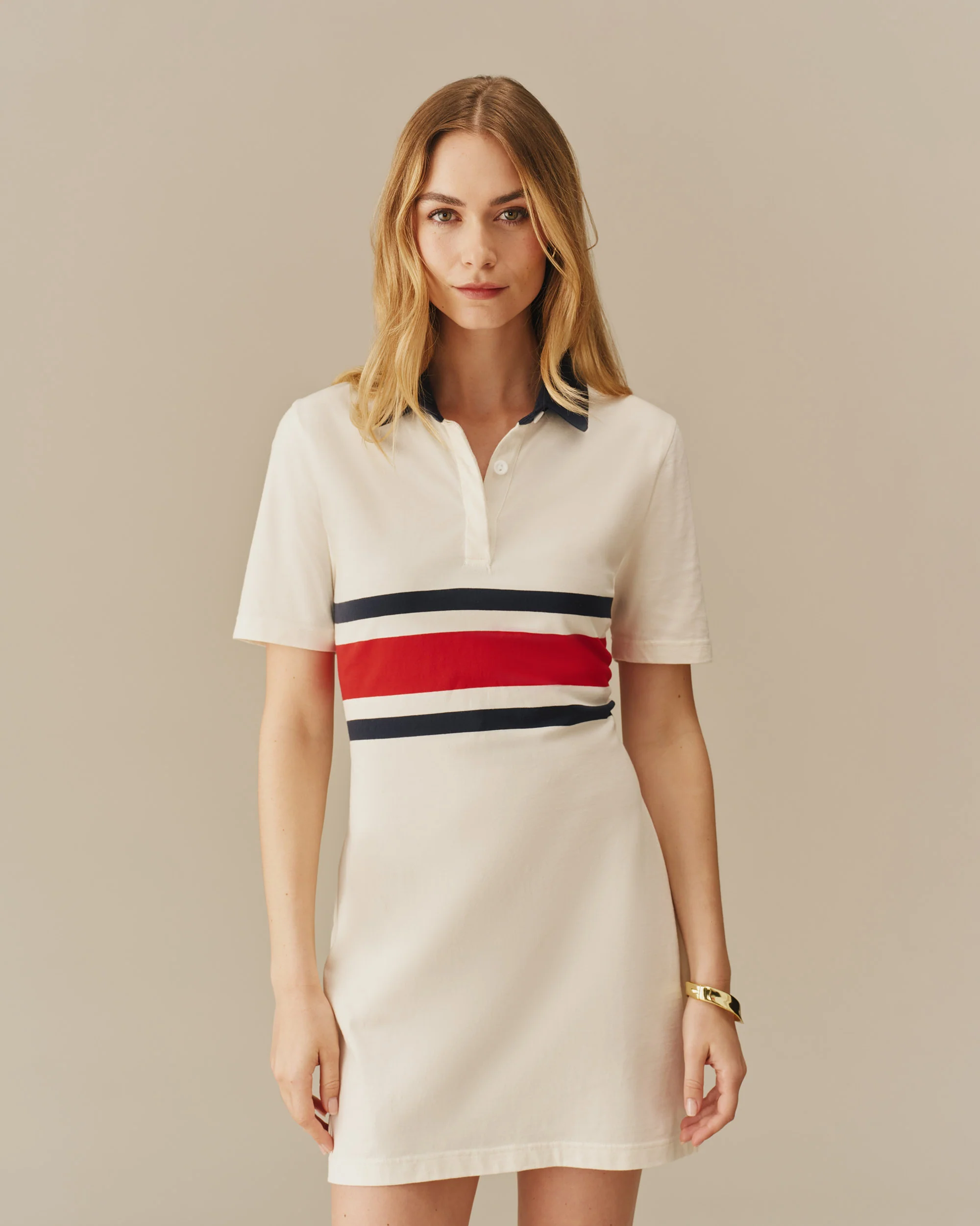 Women's Cotton Center Stripe Pieced Rugby Dress Navy & Red - Image 4