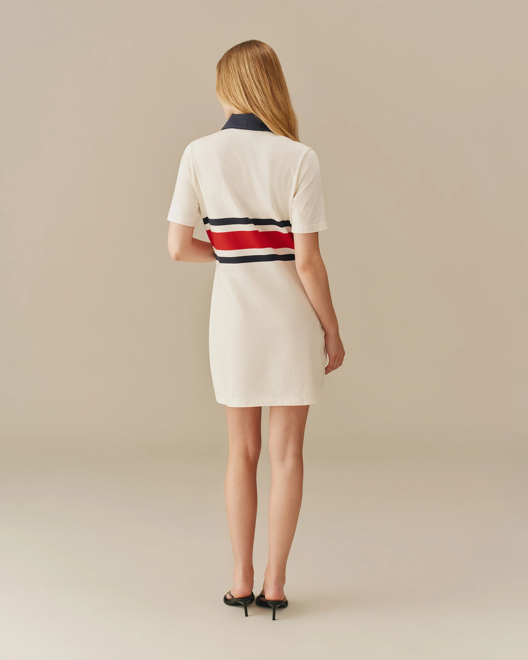 Women's Cotton Center Stripe Pieced Rugby Dress Navy & Red - Image 6