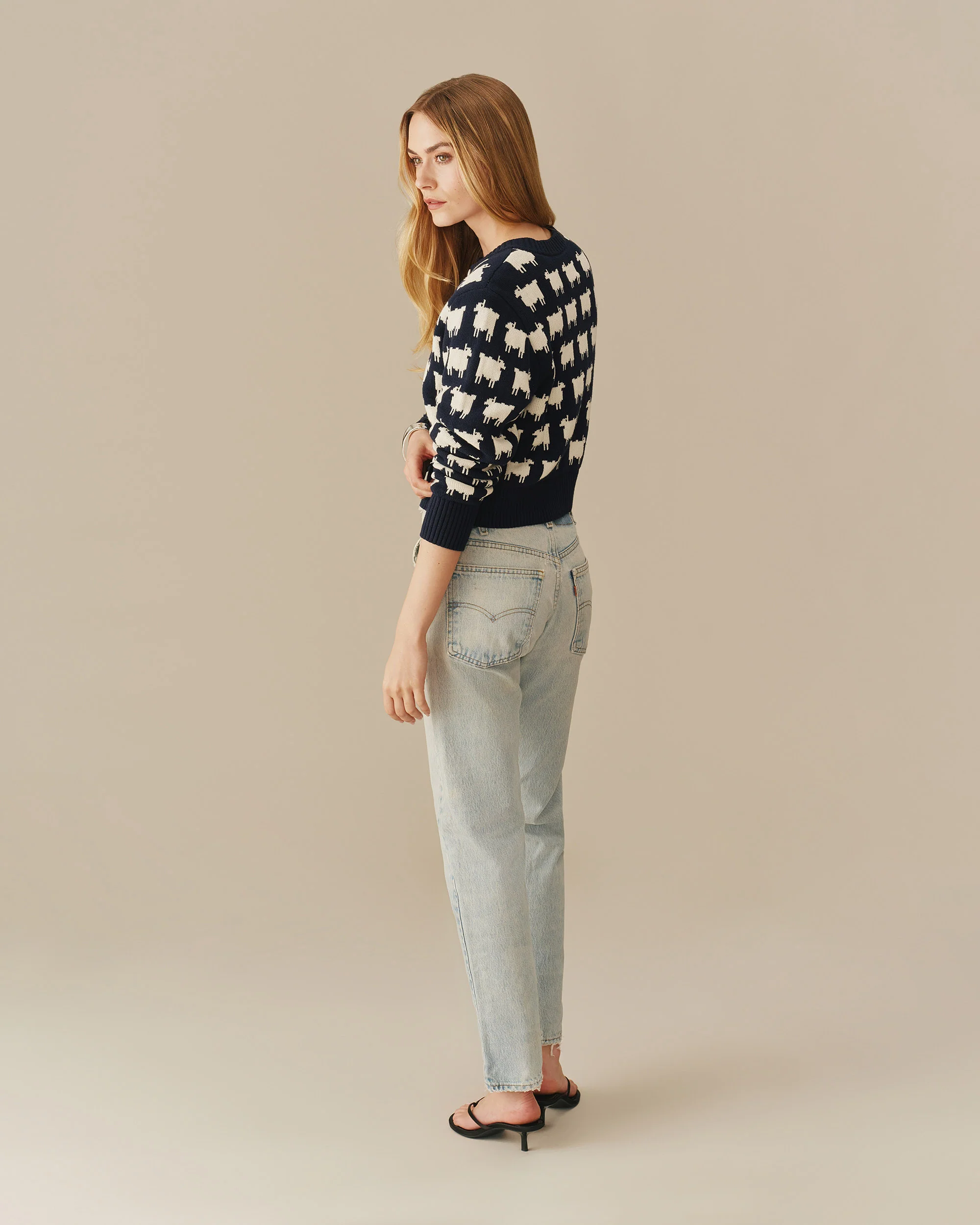 Warm & Wonderful Cotton Cropped Sheep Cardigan Navy - Image 5