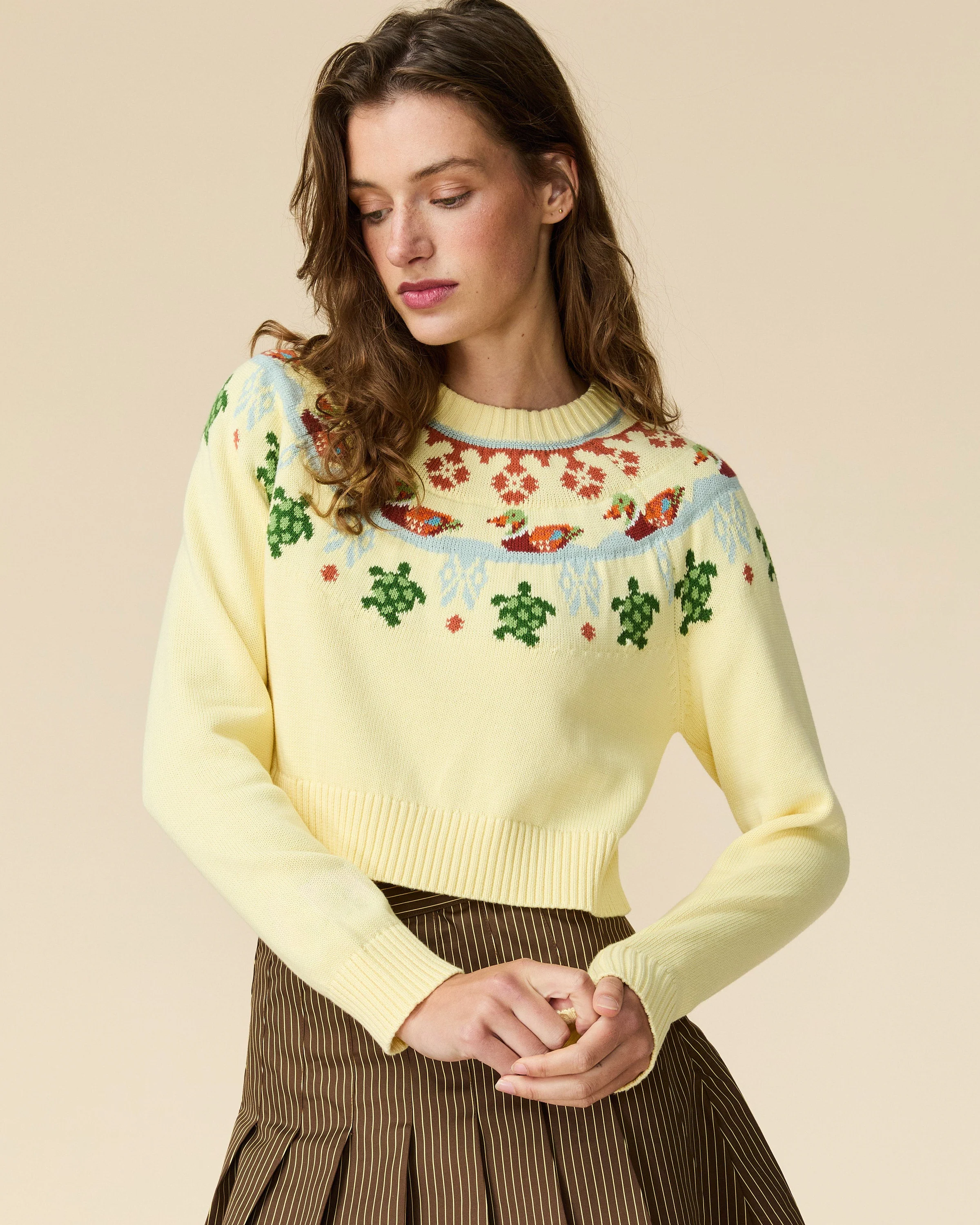 Cotton Fairisle Cropped Sweater Yellow - Image 4
