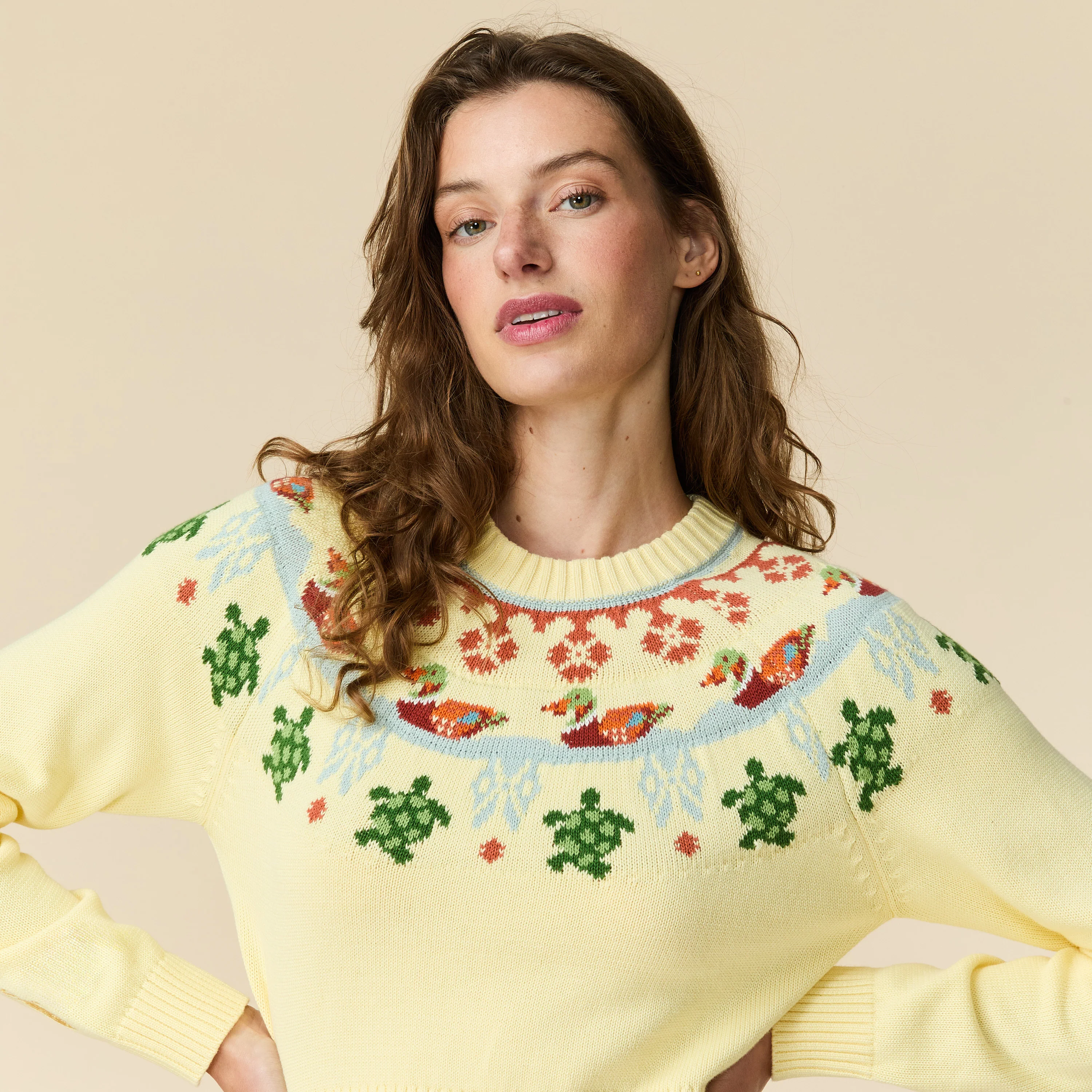 Cotton Fairisle Cropped Sweater Yellow - Image 5