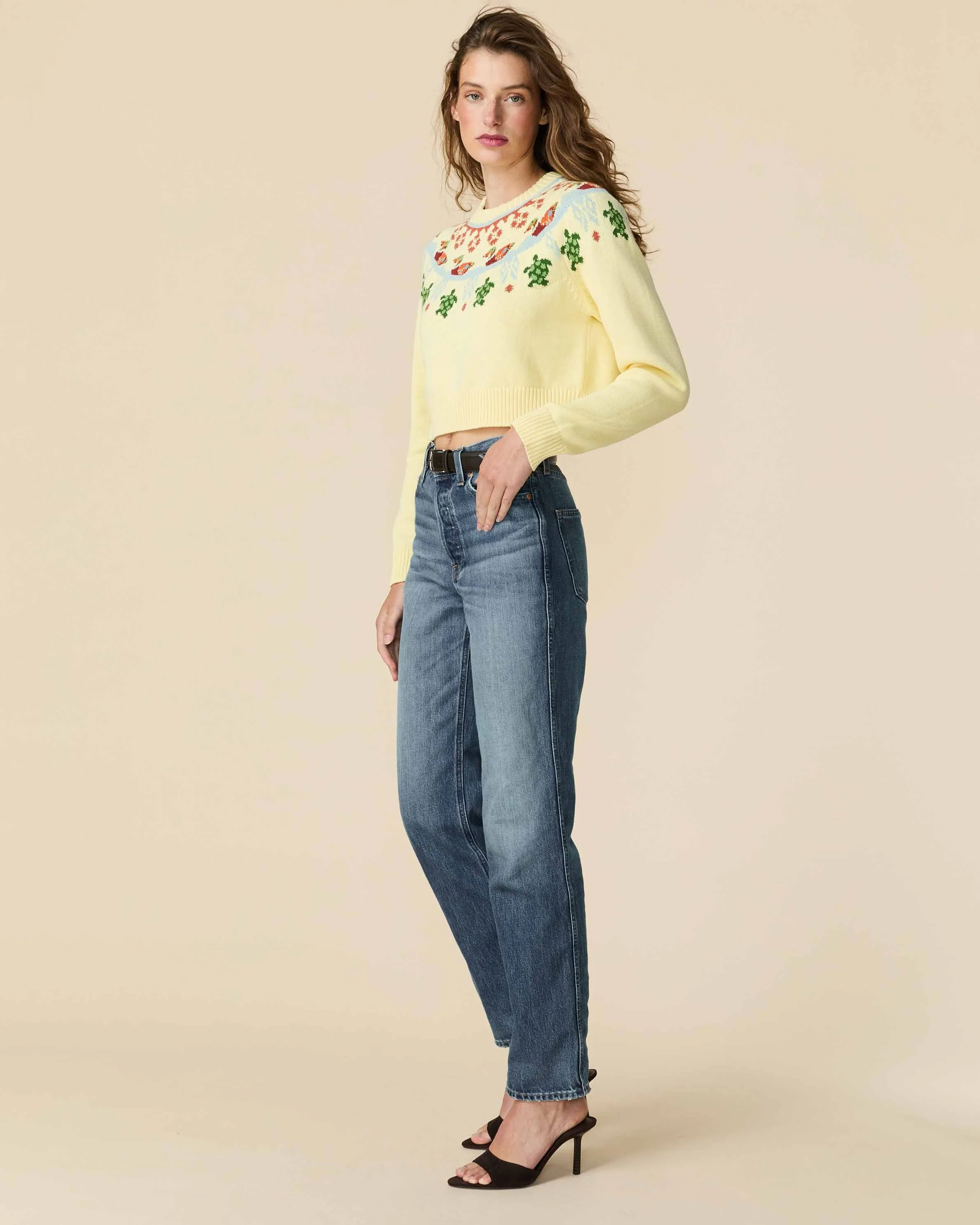 Cotton Fairisle Cropped Sweater Yellow - Image 6