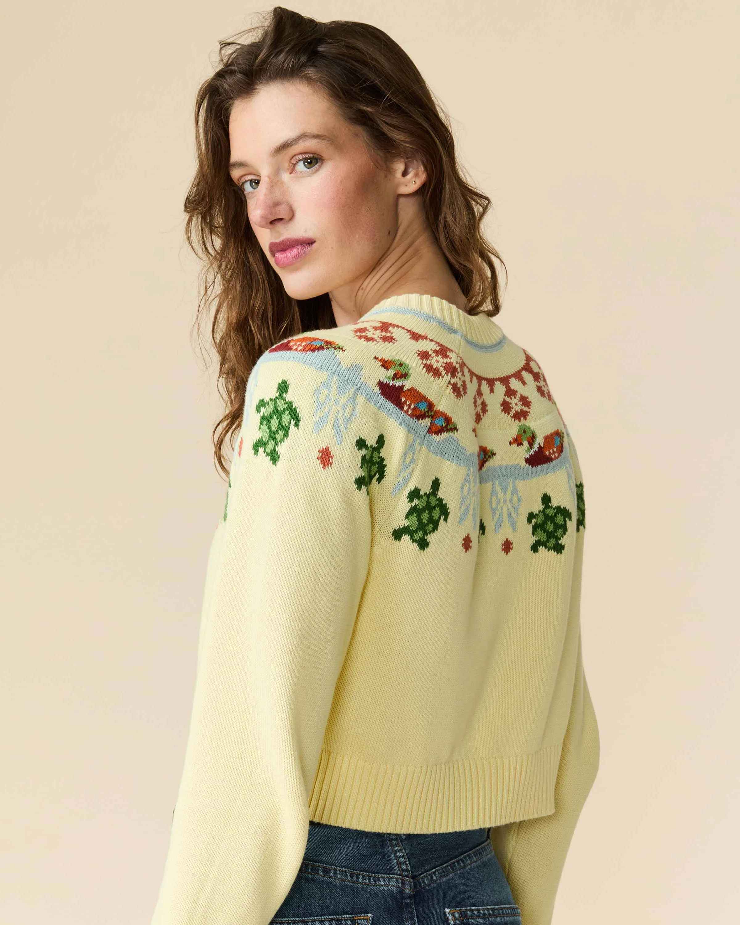 Cotton Fairisle Cropped Sweater Yellow - Image 7