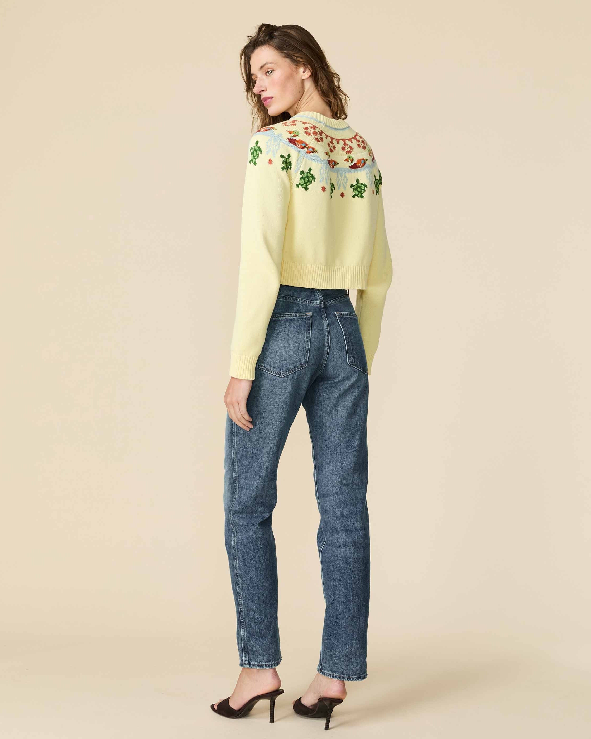 Cotton Fairisle Cropped Sweater Yellow - Image 8
