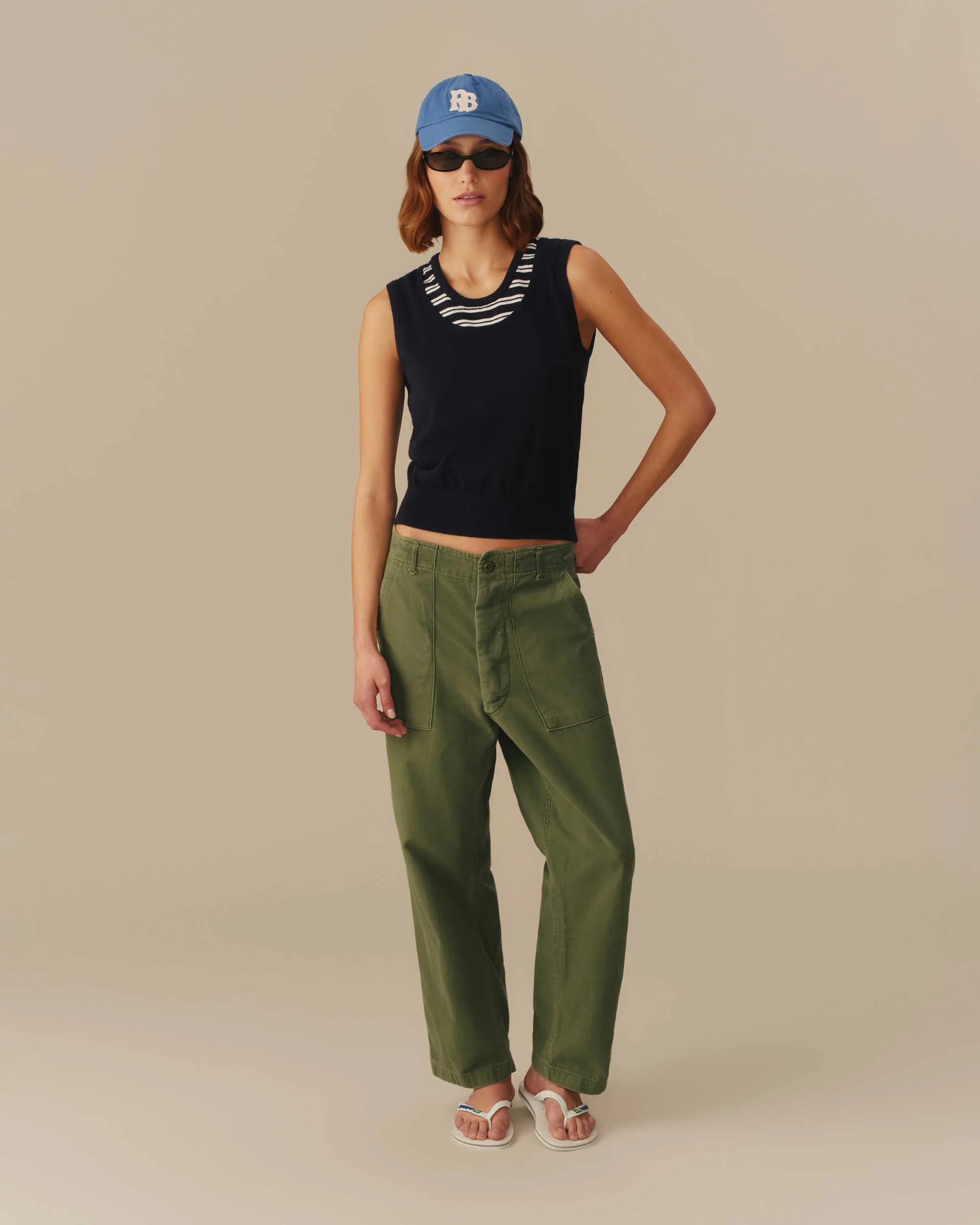 Women's Cotton Layered & Striped Knit Tank Navy - Image 2