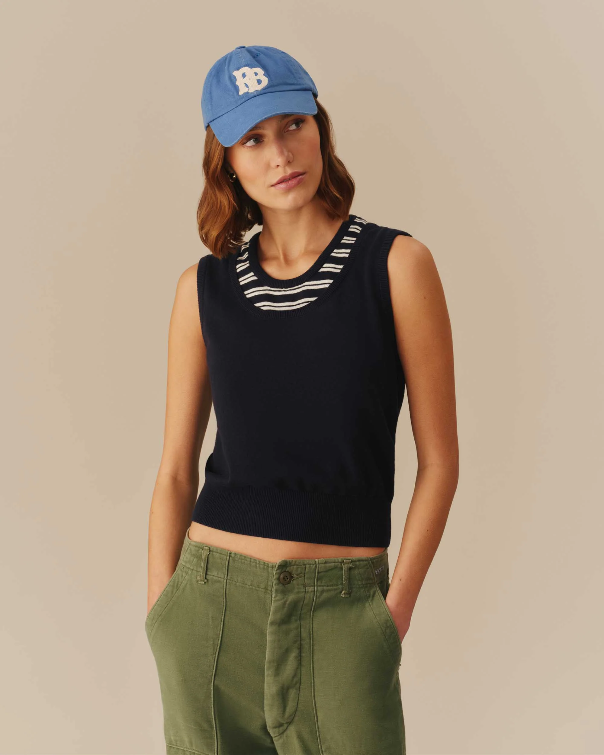 Women's Cotton Layered & Striped Knit Tank Navy - Image 3