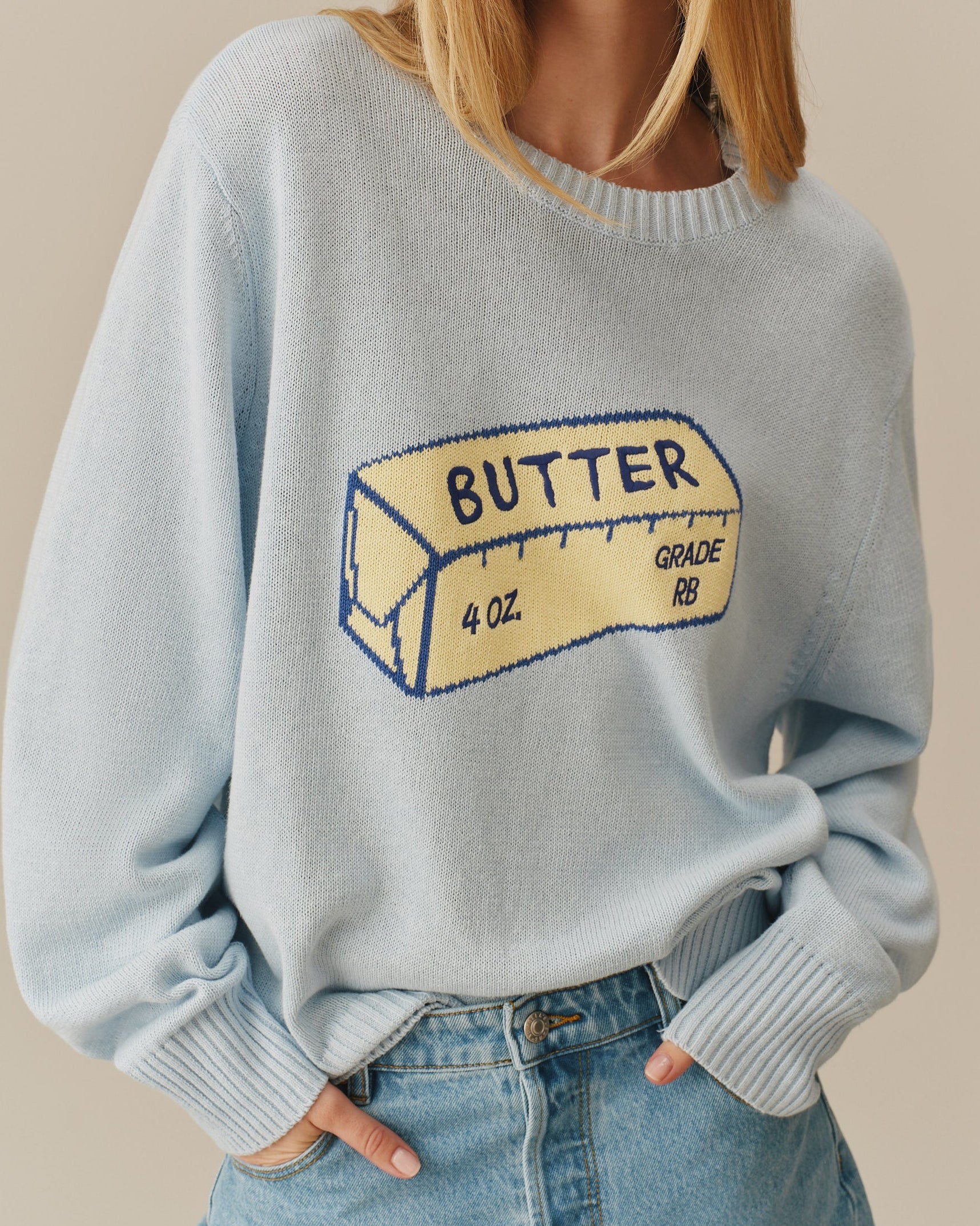 Cotton Linen Butter Sweater Blue - Image 3