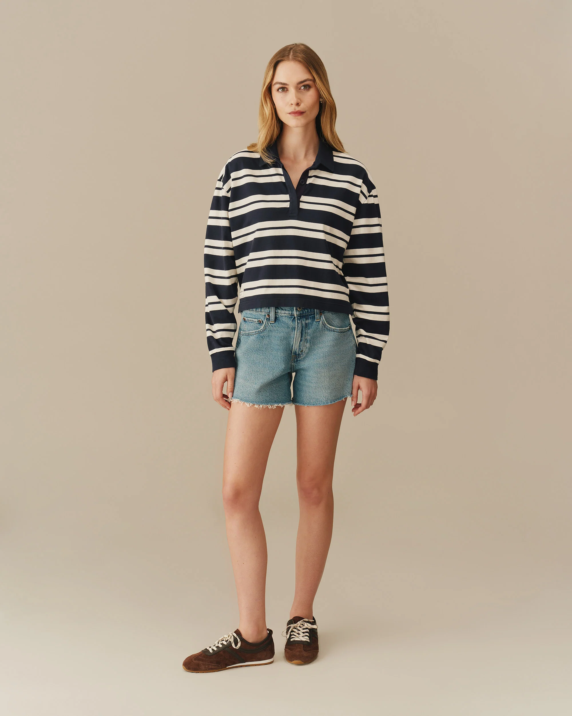 Cotton Nautical Striped Rugby Navy & White - Image 4