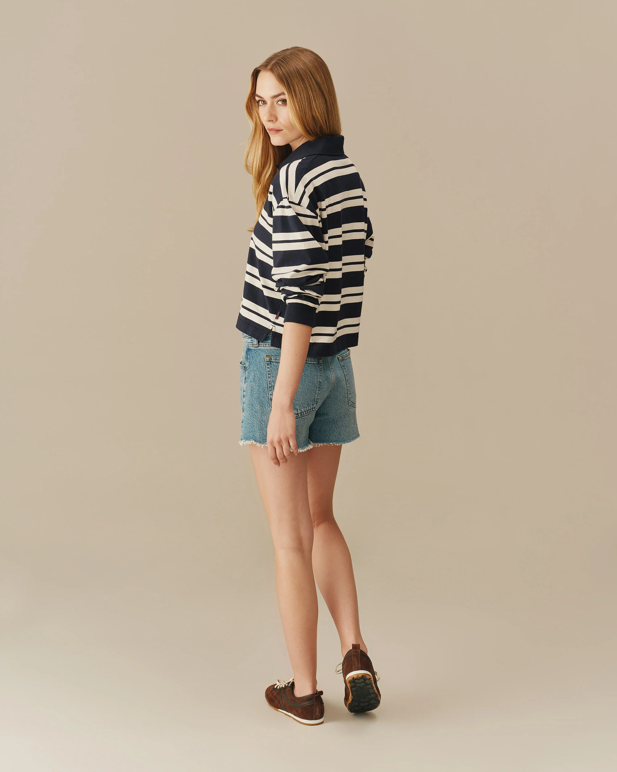 Cotton Nautical Striped Rugby Navy & White - Image 5