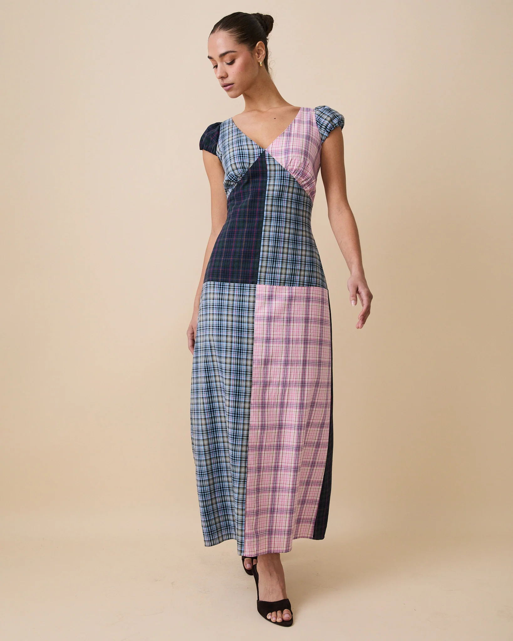 Women's Cotton Patch Work Plaid Dress Mixed Plaid - Image 7