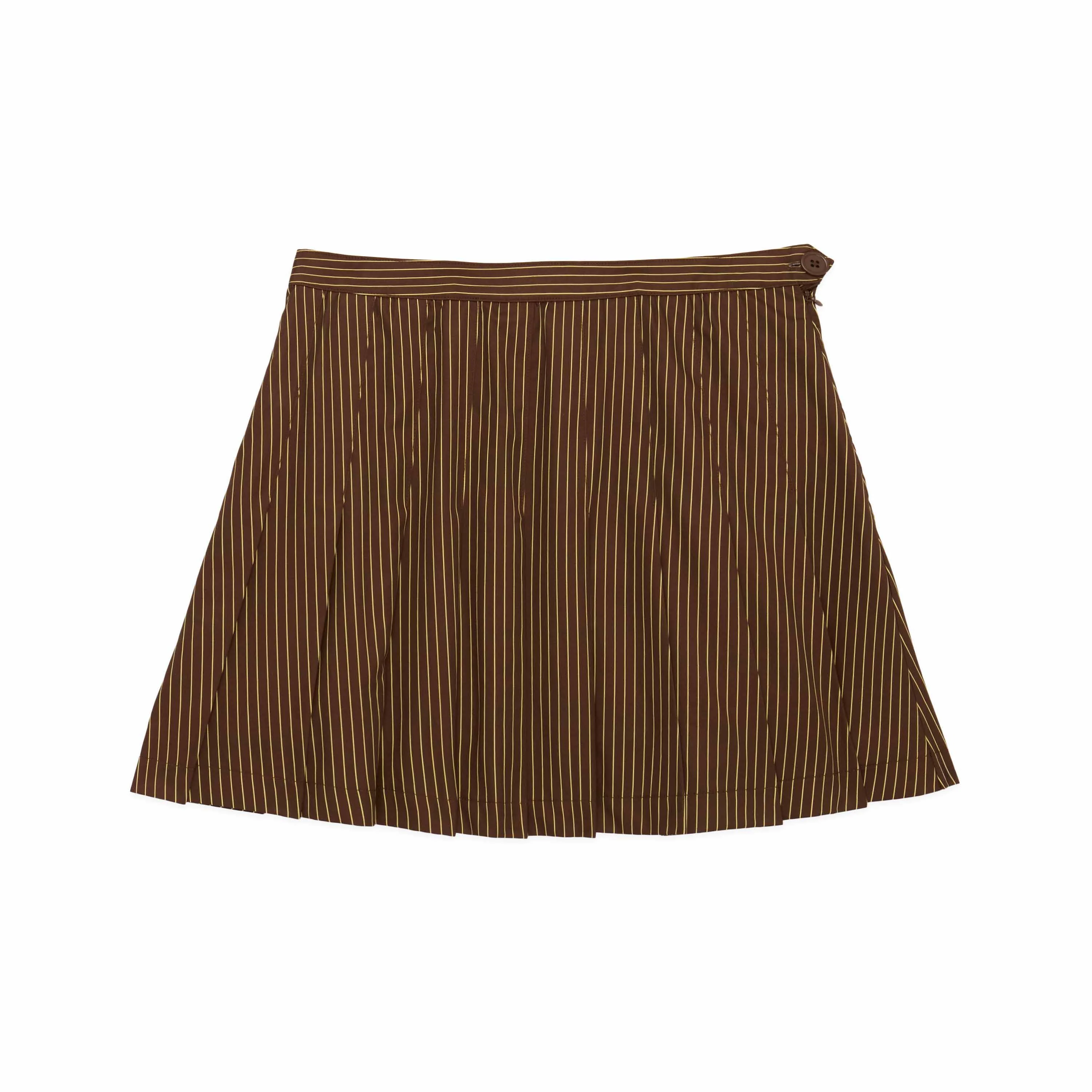 Women's Cotton Pleated Mini Skirt Brown and Butter Yellow Pinstripe - Image 2